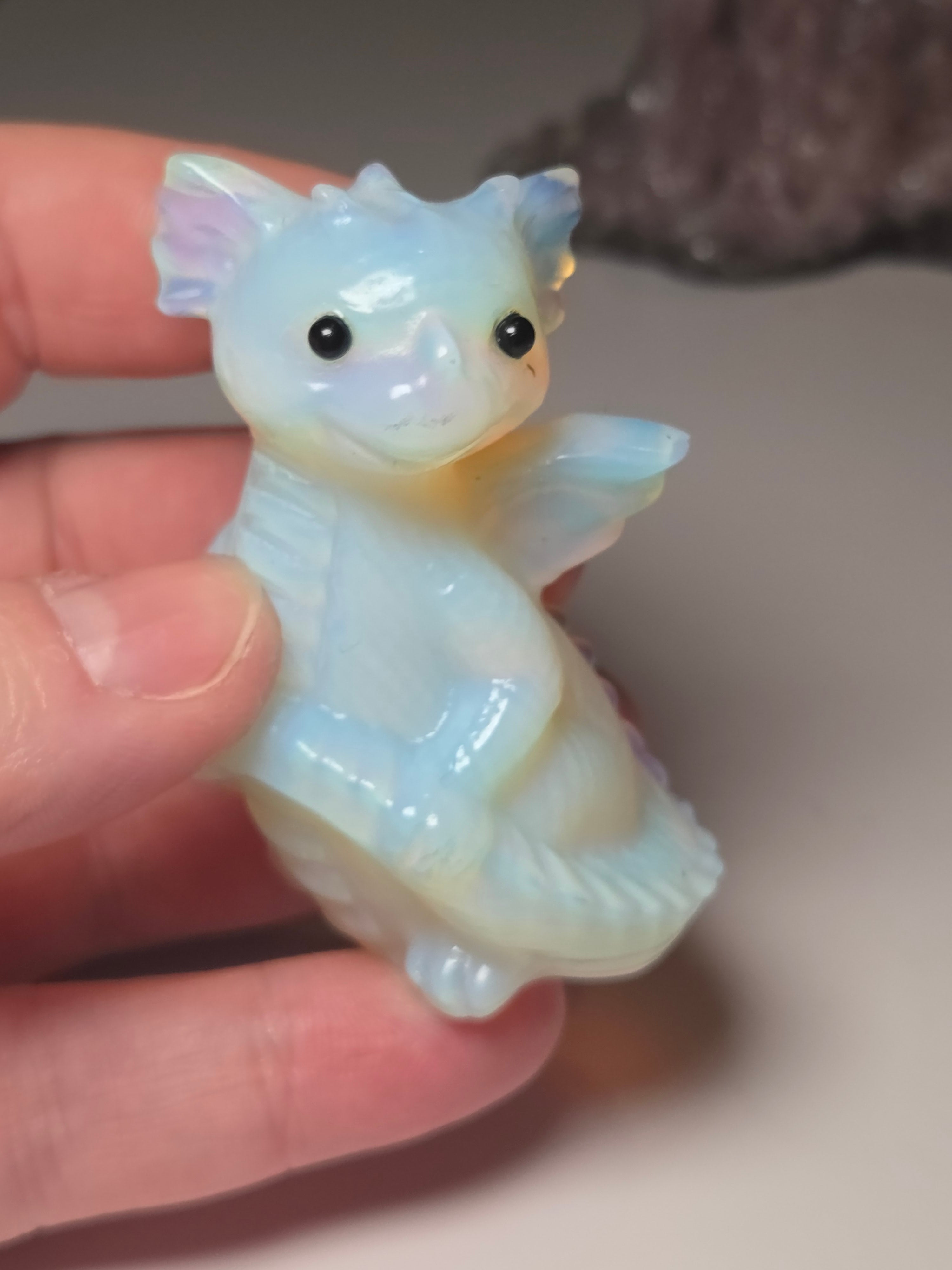 Opalite crystal dragon carving