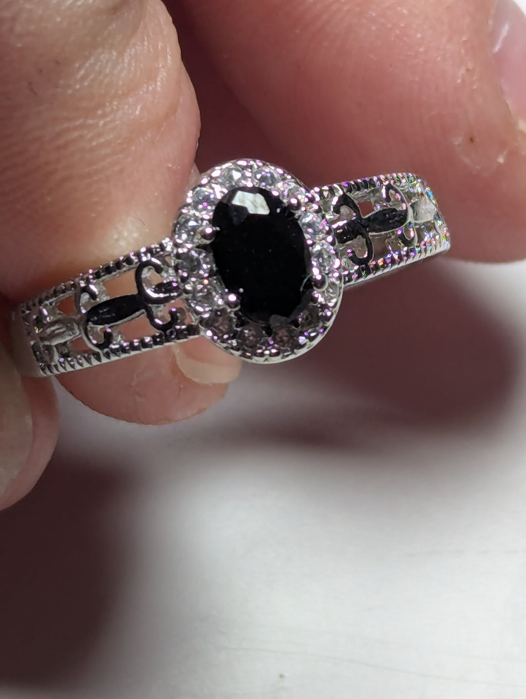 Black tourmaline crystal adjustable ring stainless steel