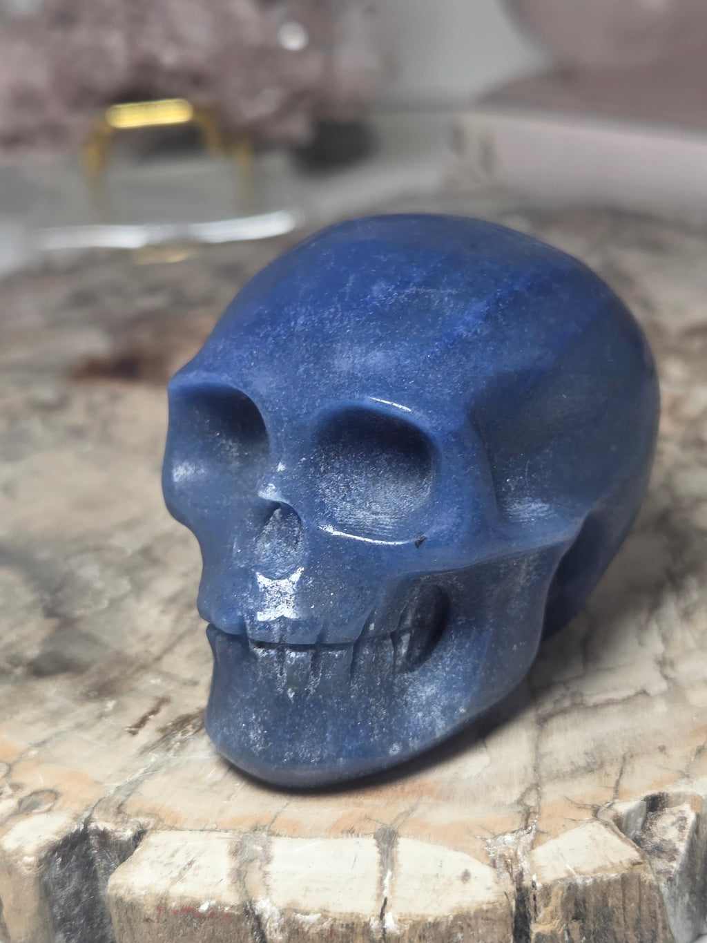 Blue Aventurine crystal skull carving