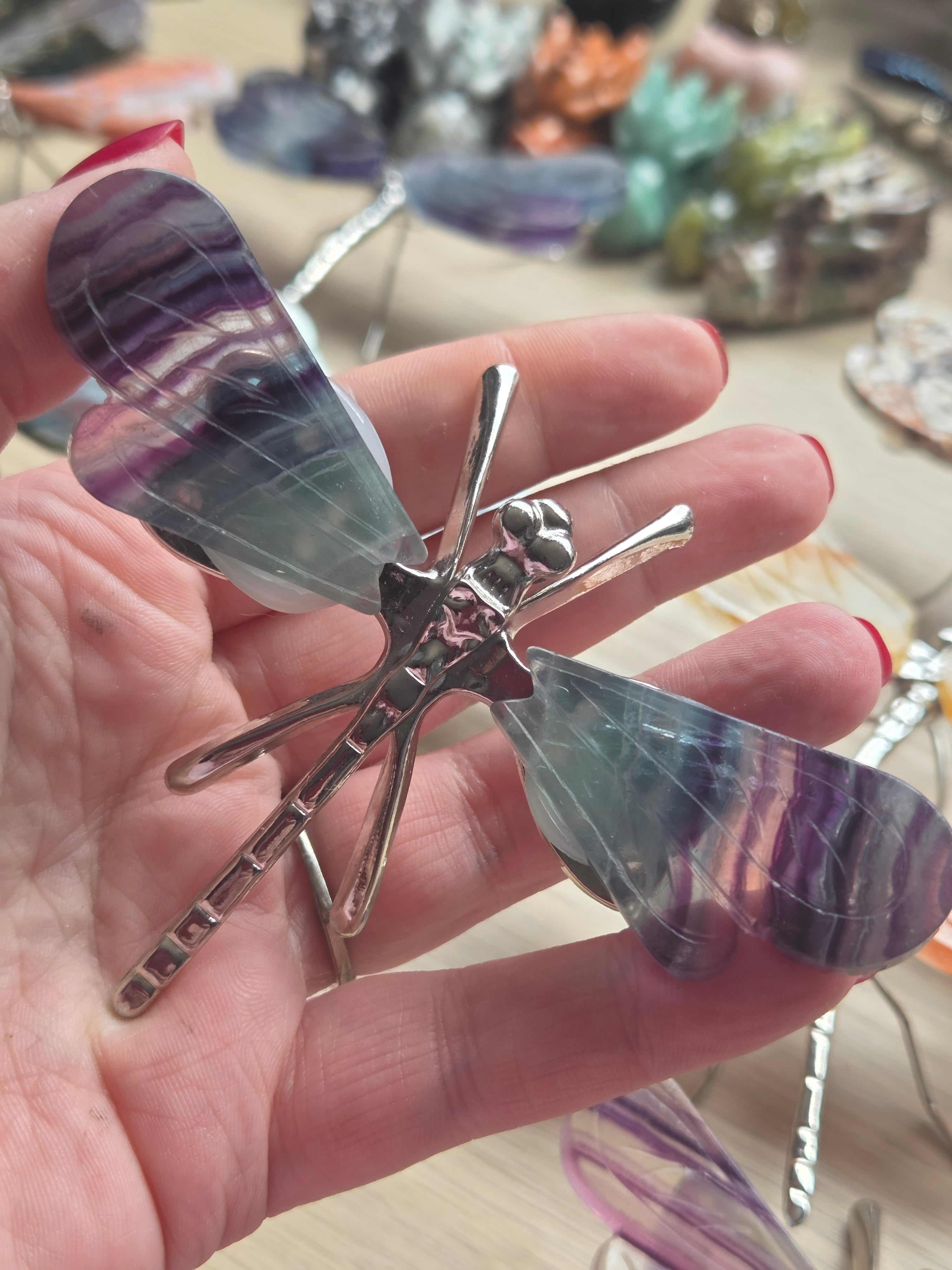 Crystal dragonfly carvings