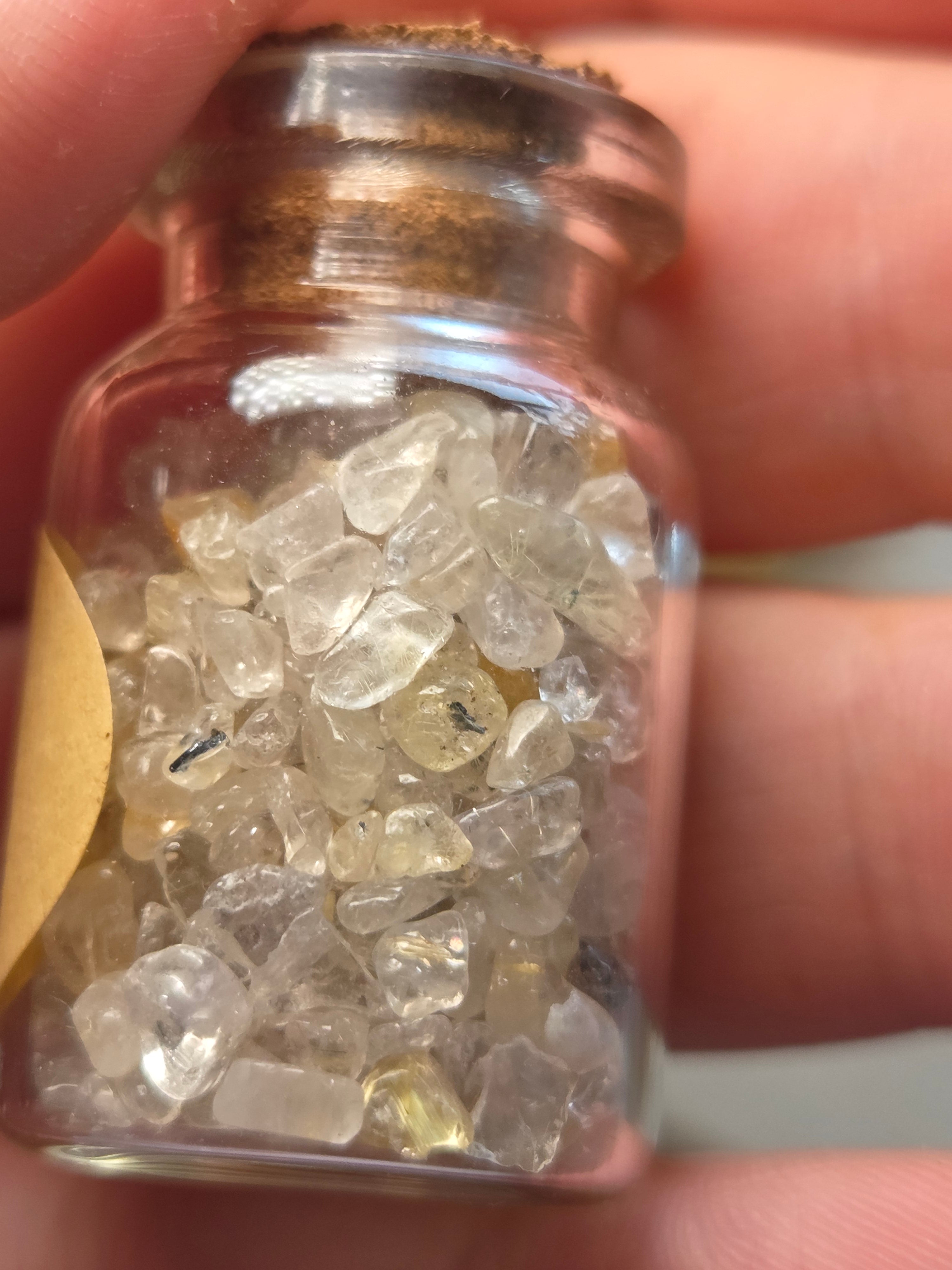 Crystal chips in glass jar