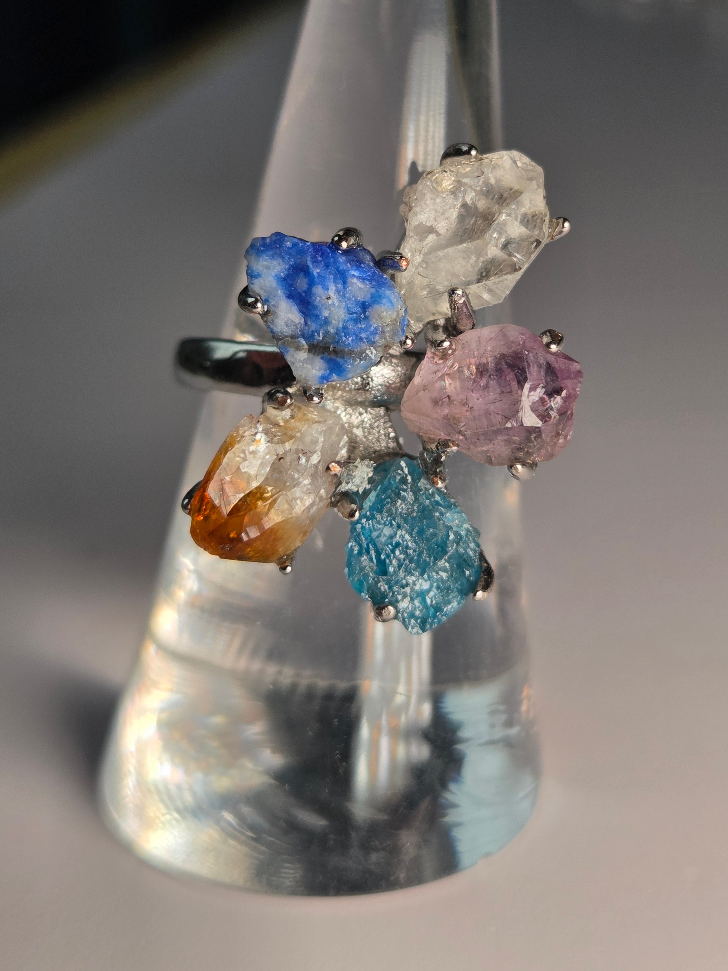 Amazing crystal specimen Adjustable ring amazonite