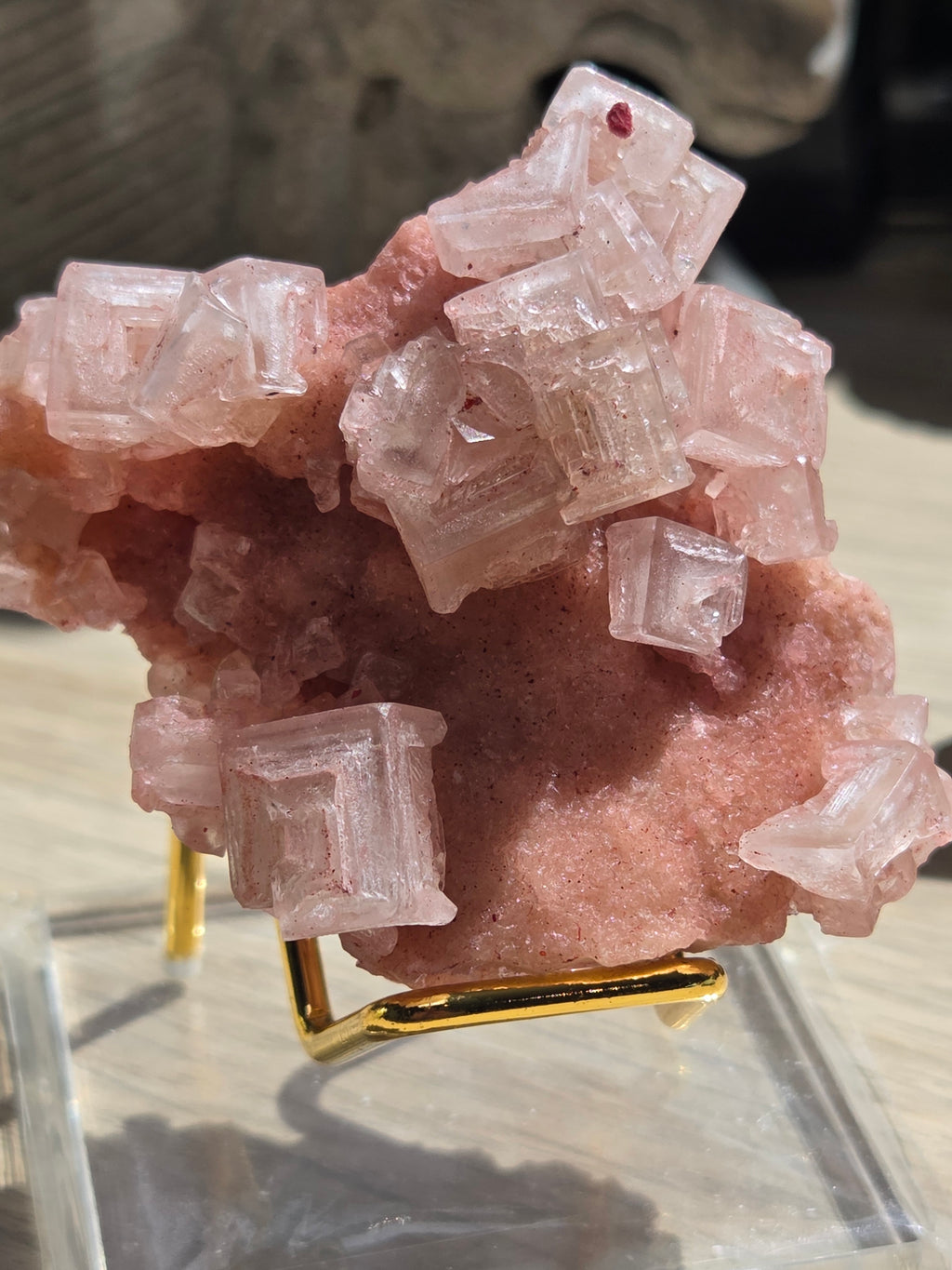 Pink Halite specimen with Stand