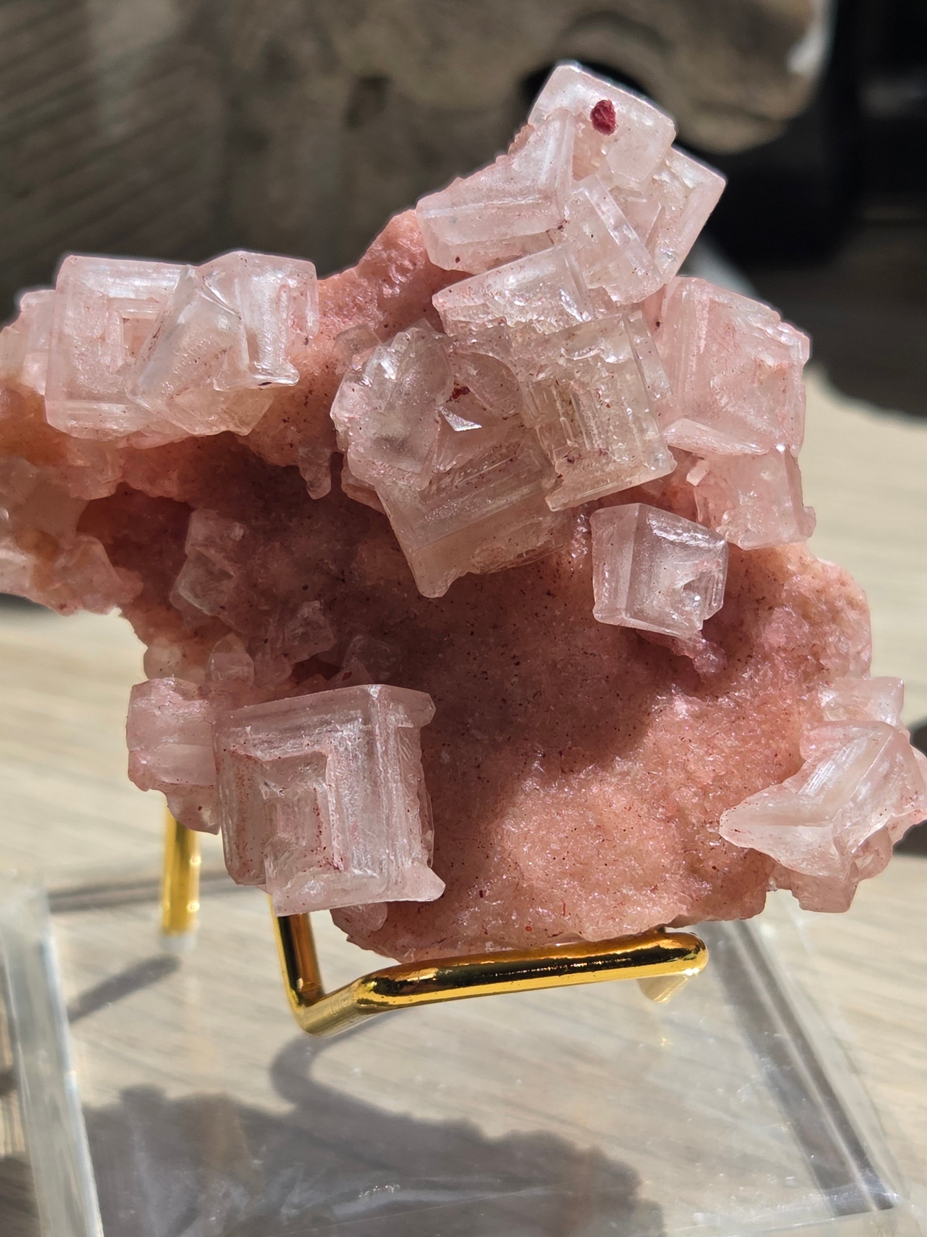 Pink Halite specimen with Stand