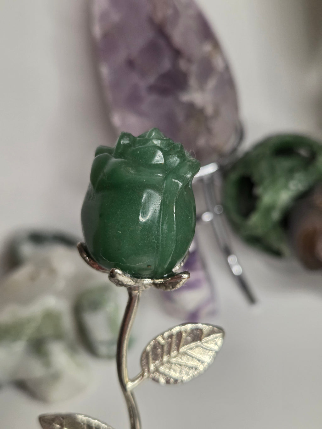 Green Aventurine crystal rose carving