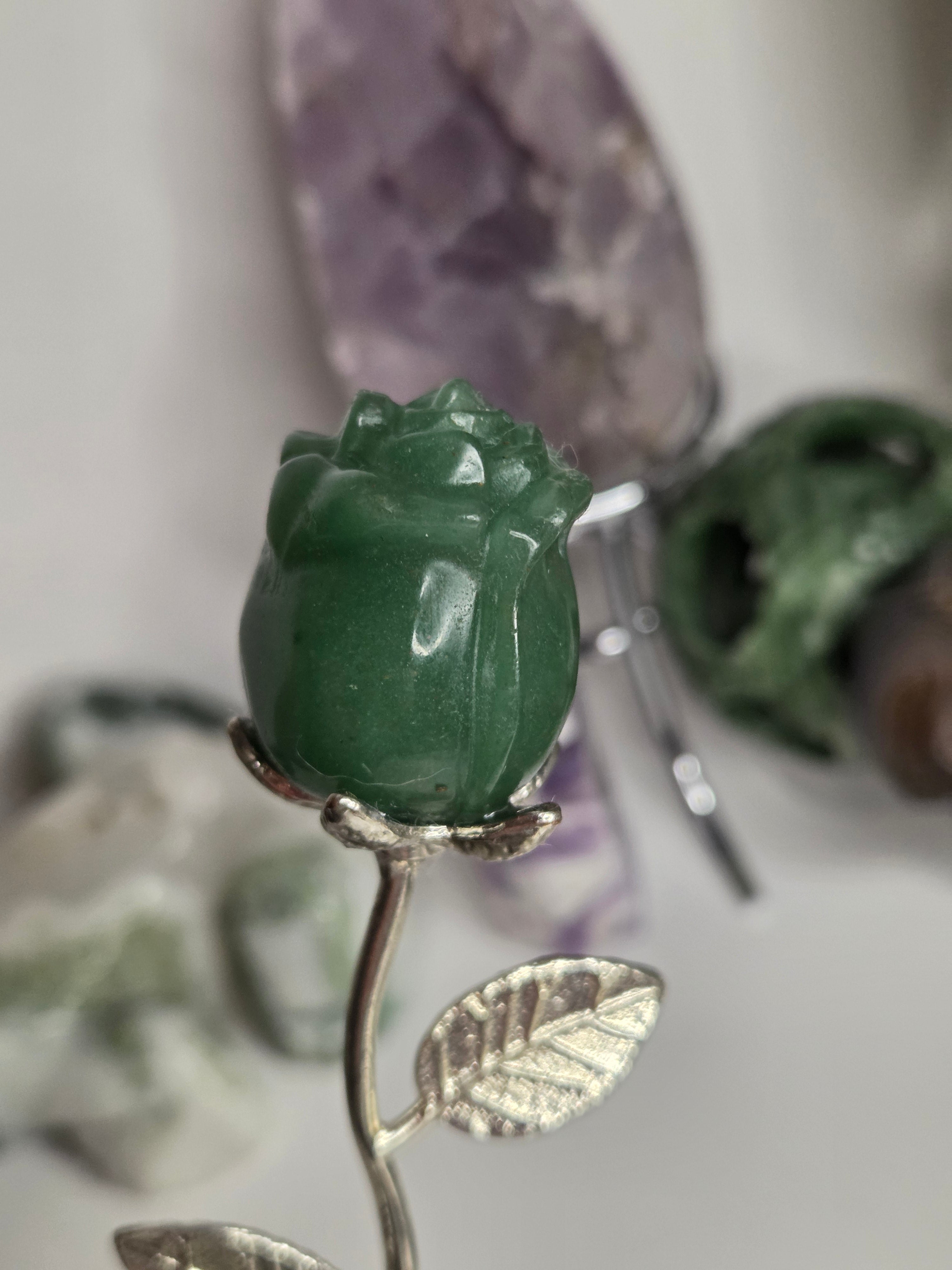 Green Aventurine crystal rose carving