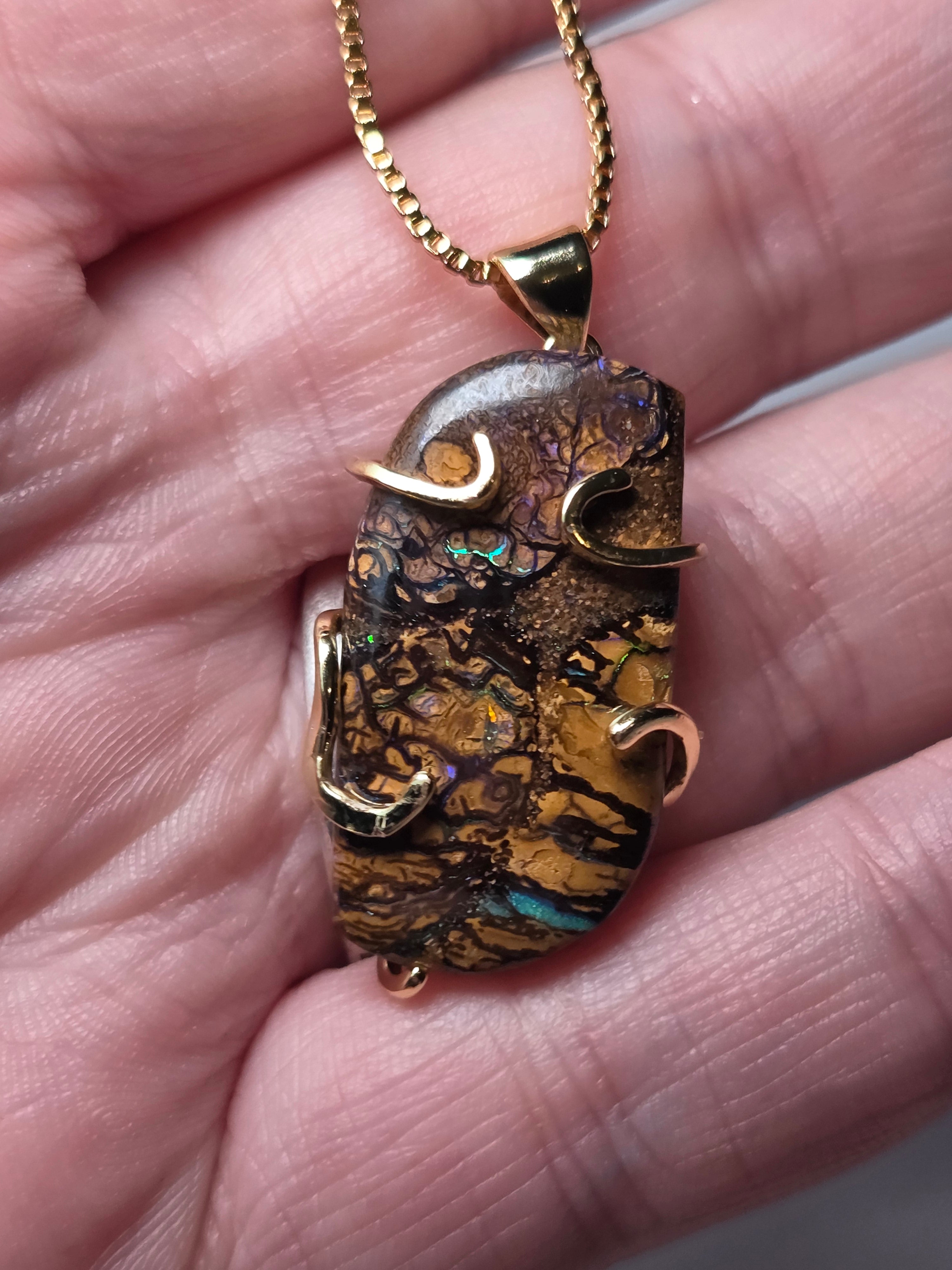 S925 Amazing  bolder Opal  handmade cut and polished necklace