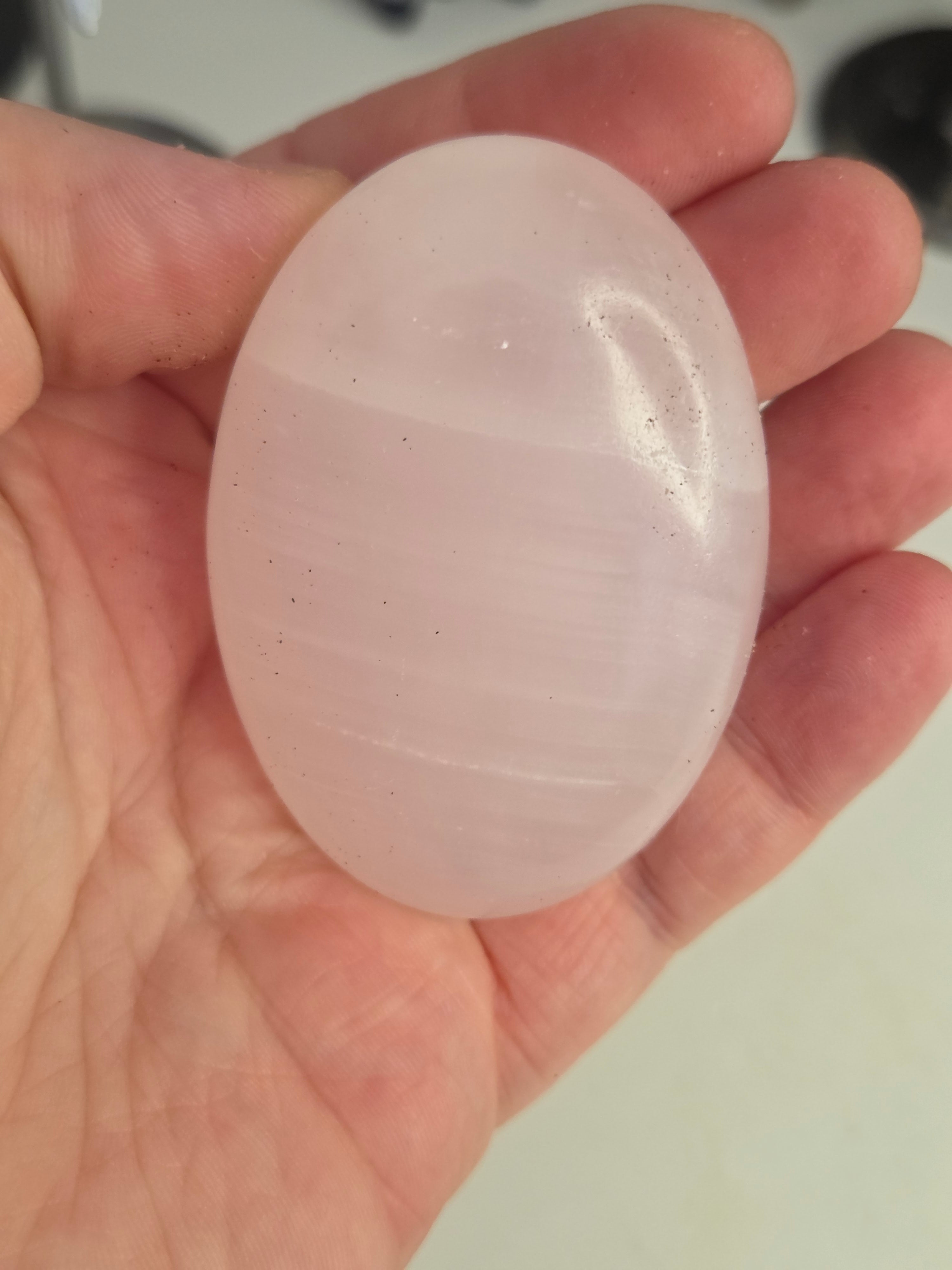 Pink Mango calcite crystal palm stone great UV