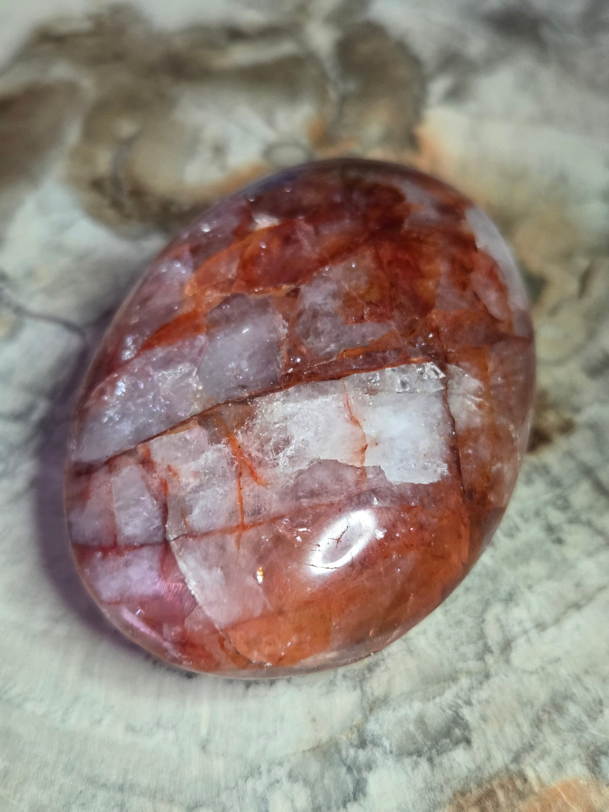Fire quartz crystal palm stone