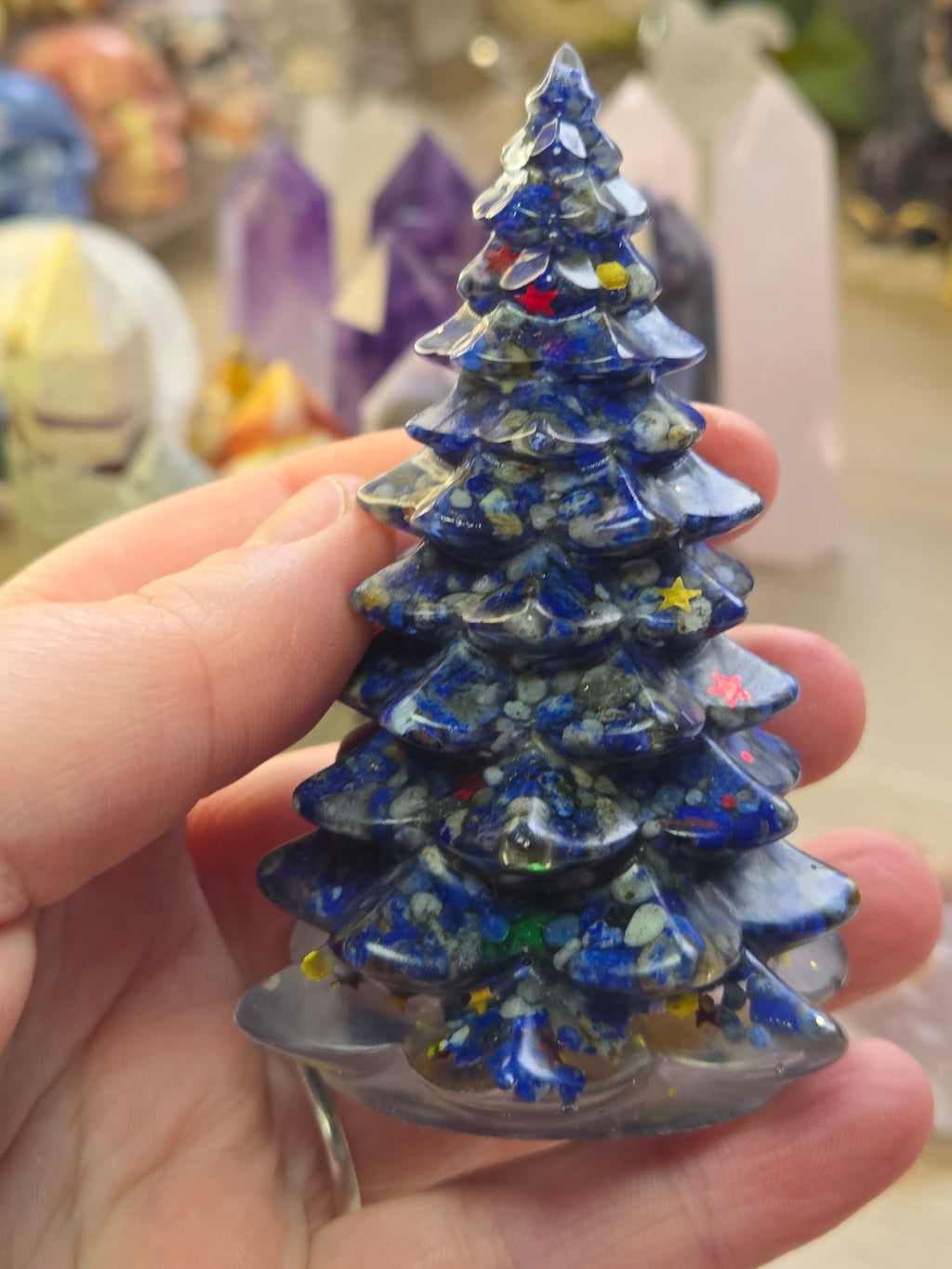 crystal chips in resin  tree carving
