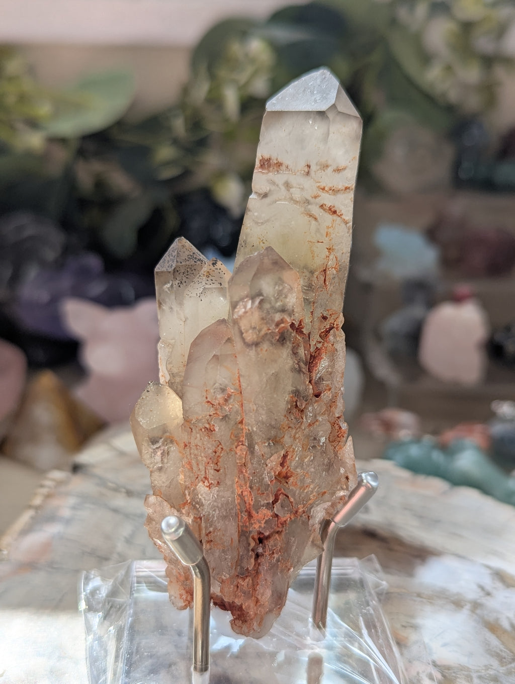 Amazing raw smokey Citrein crystal tower with stand