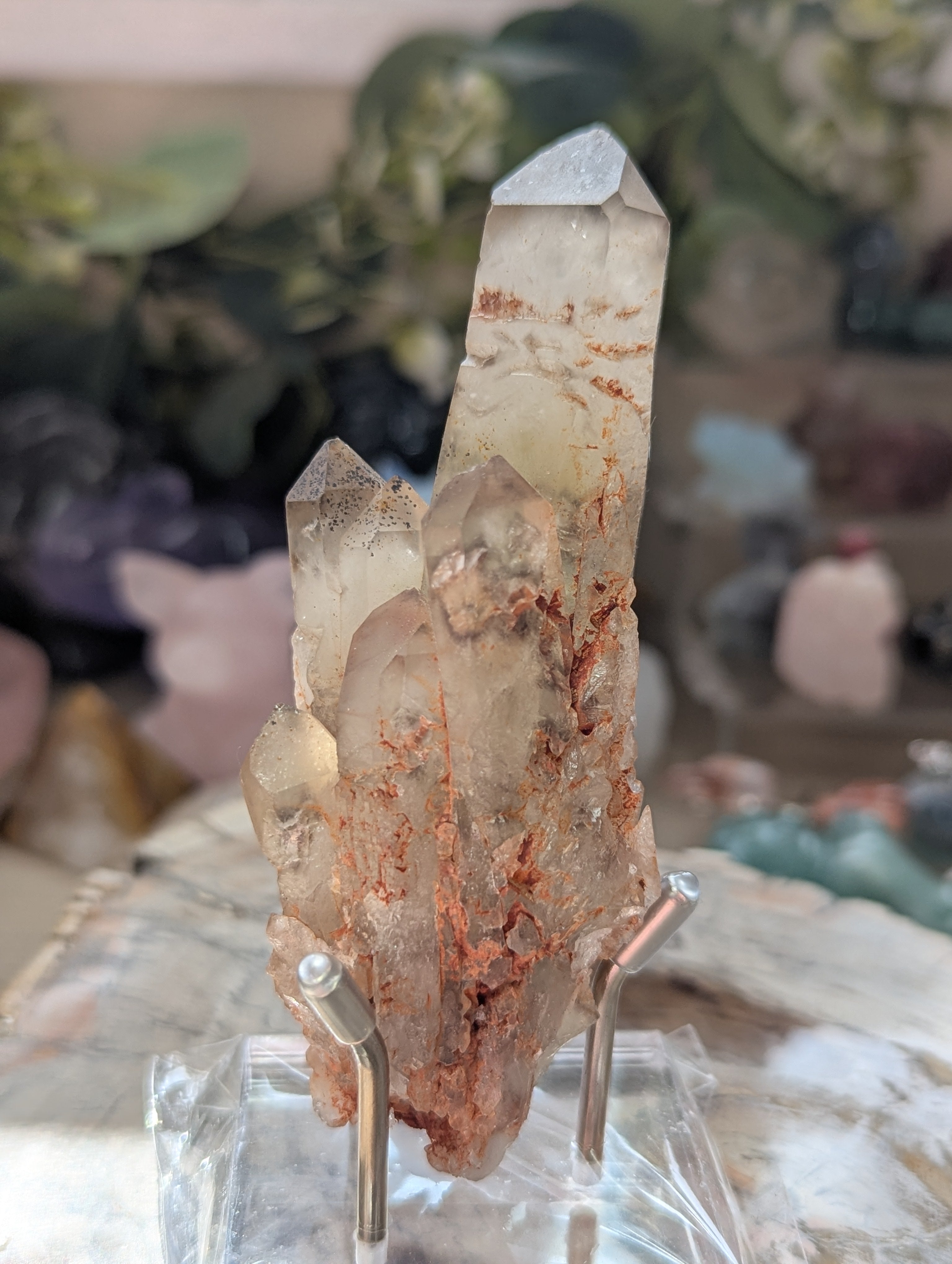 Amazing raw smokey Citrein crystal tower with stand
