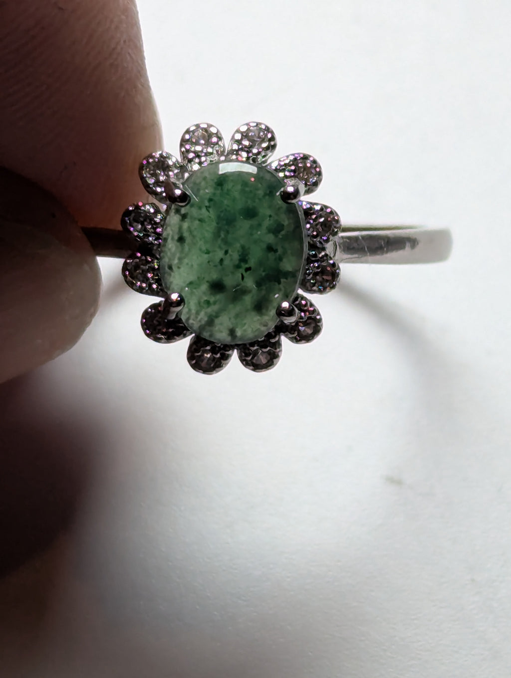 Moss Agate crystal Adjustable ring stainless steel