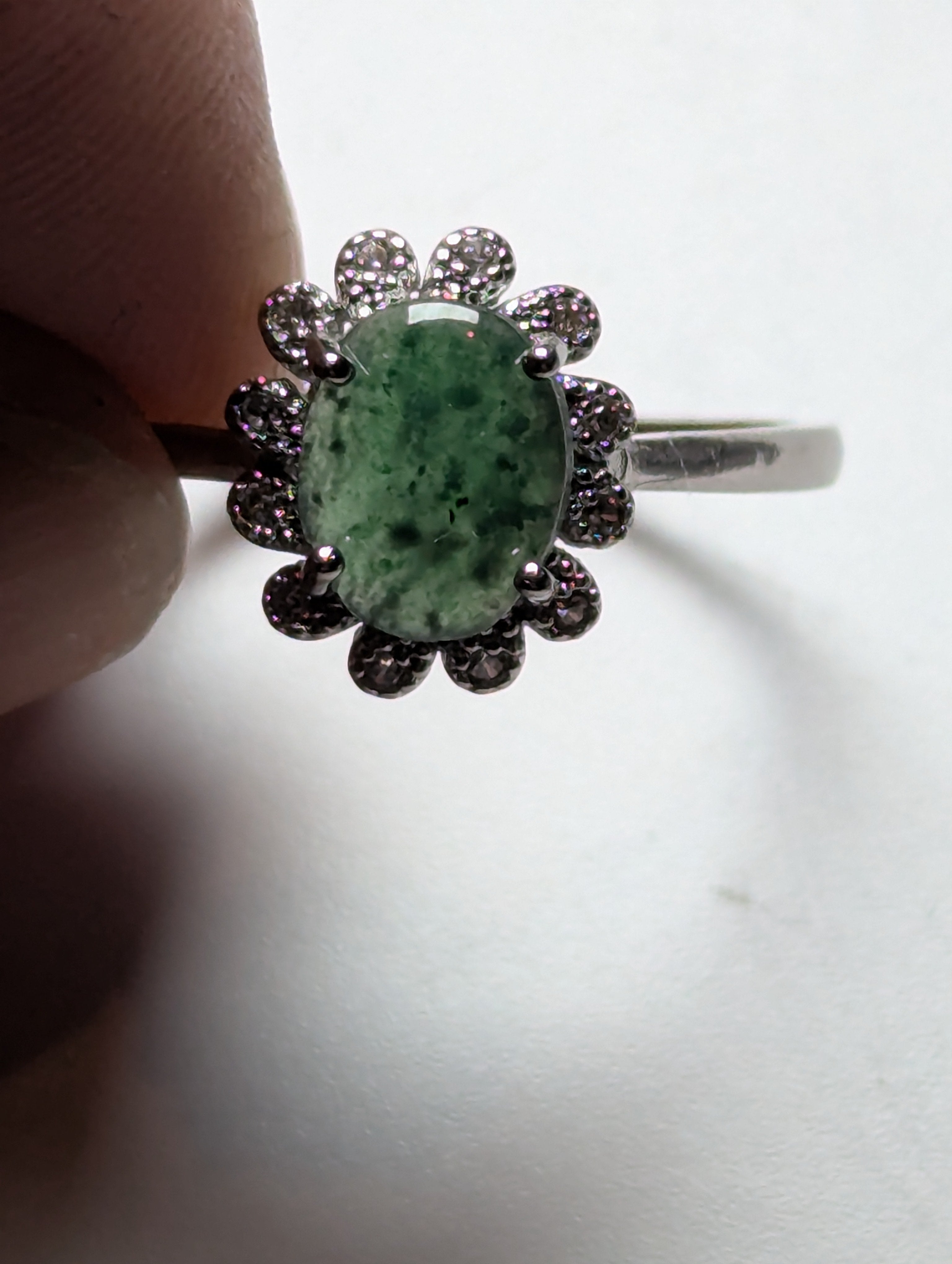 Moss Agate crystal Adjustable ring stainless steel