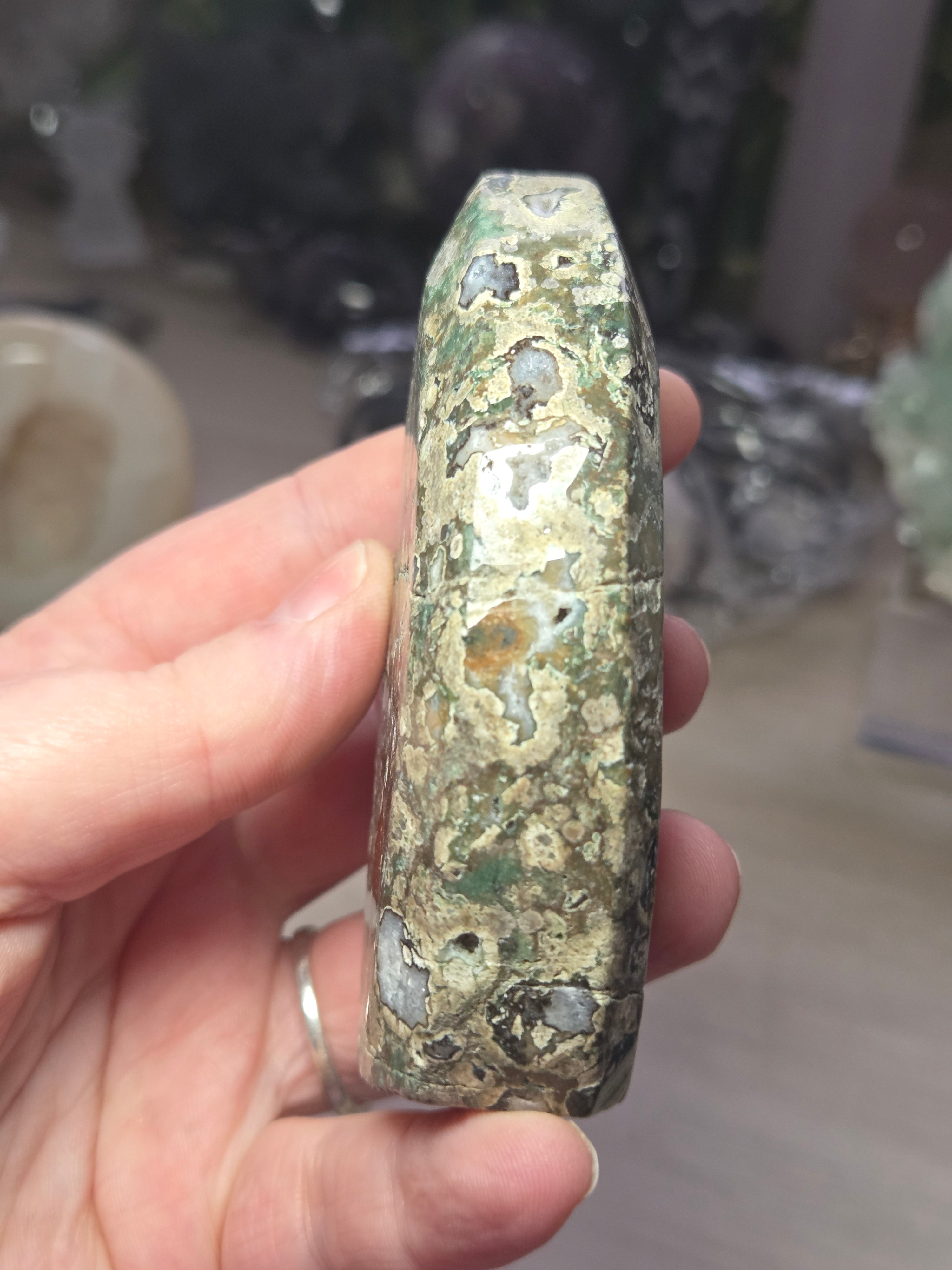 Green flower jasper crystal tear drop