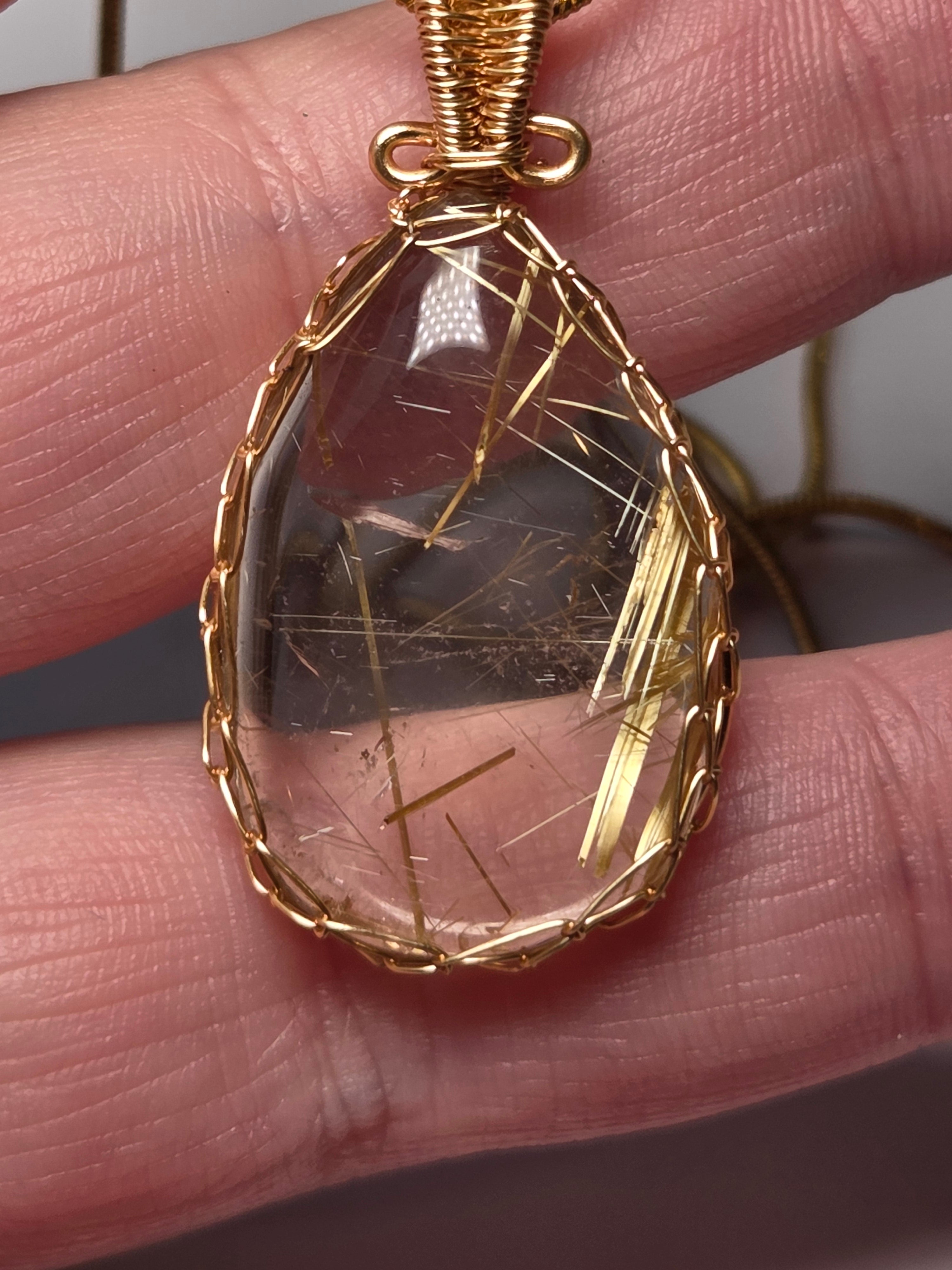 Golden Rutlile crystal handmade wire wrapped necklace