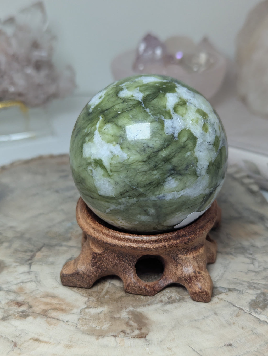 Green jade crystal sphere
