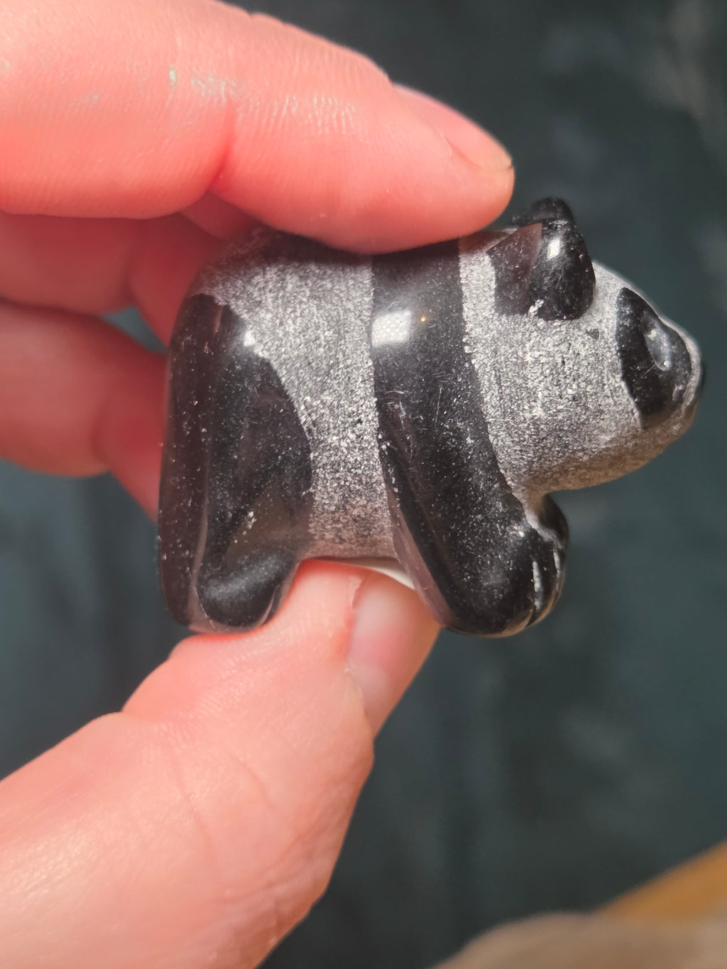 Black obsidian crystal panda carving