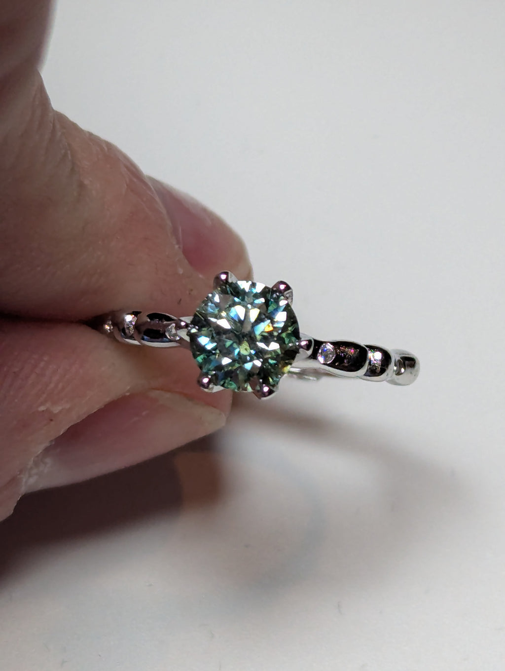 Green Mossanite Adjustable diamond ring
