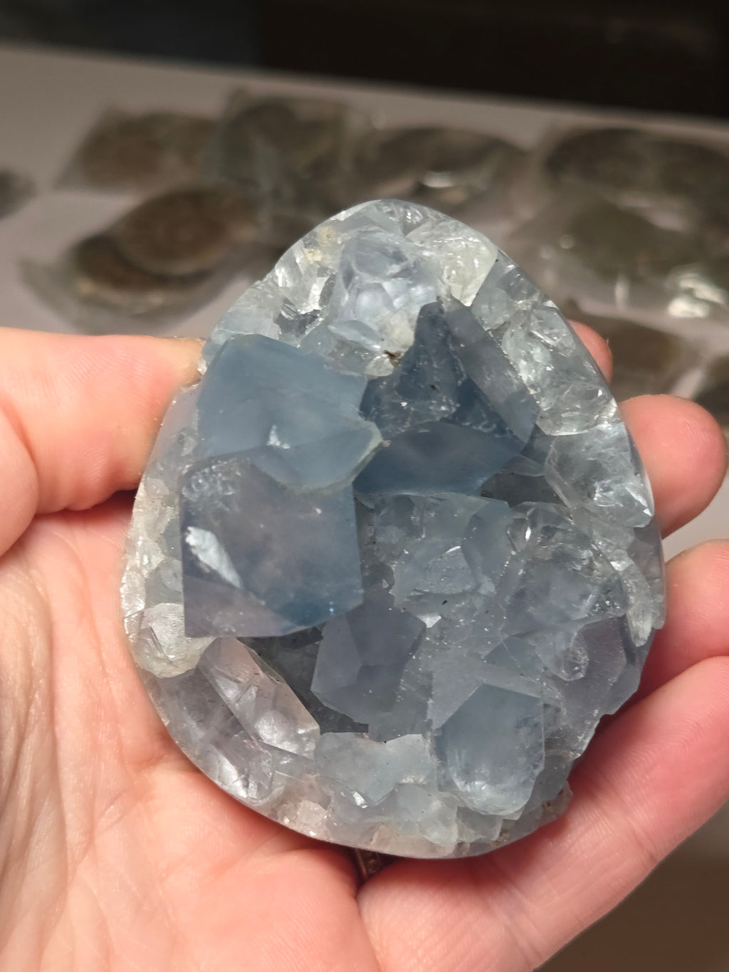 Blue calcite crystal Egg carving