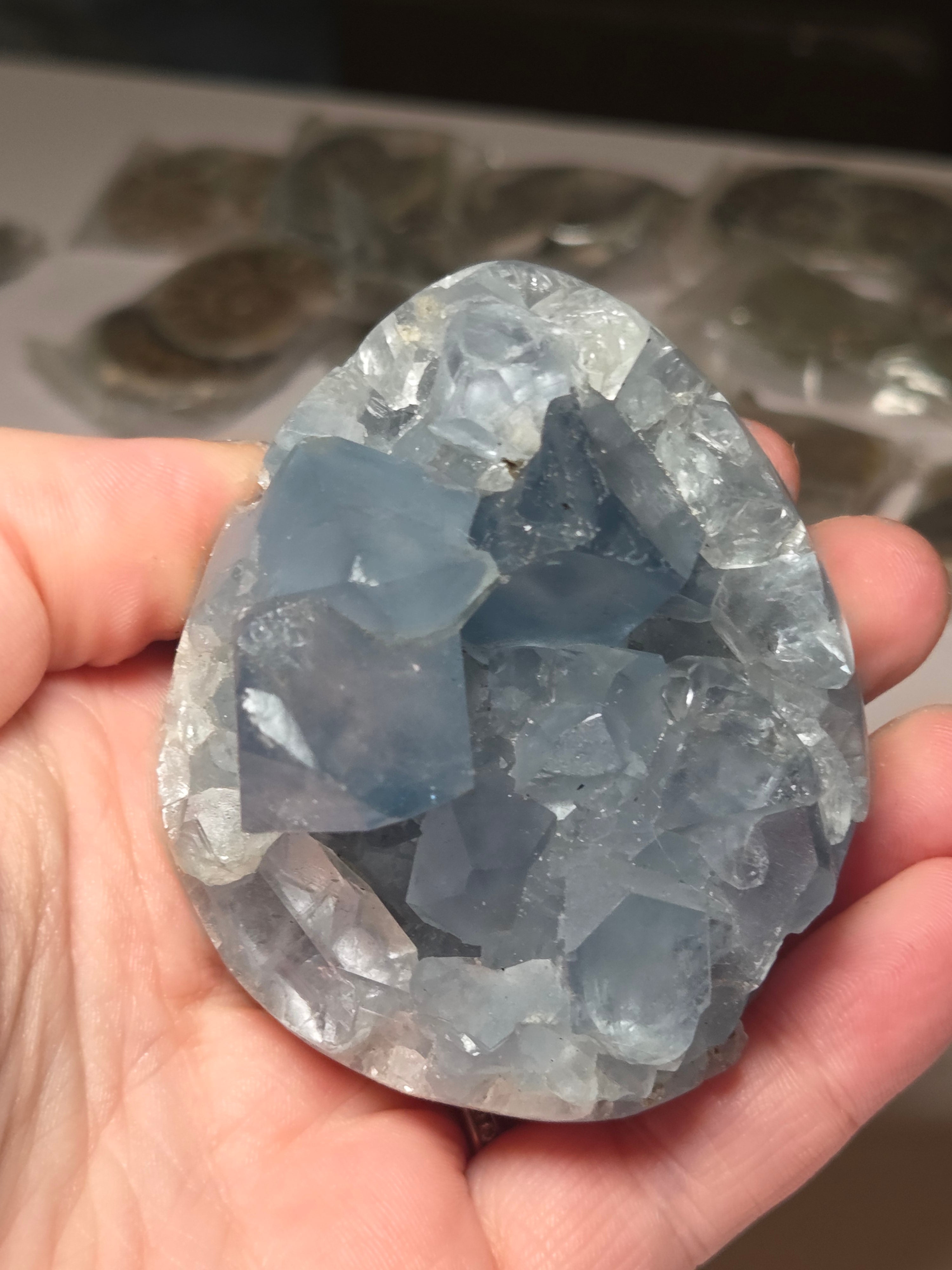 Blue calcite crystal Egg carving
