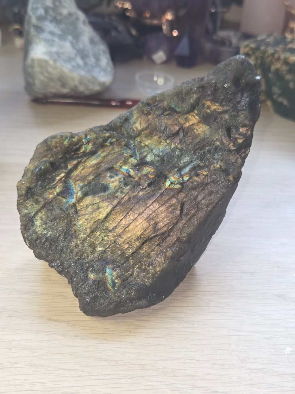 Large labidorite crystal raw crystal with Stand