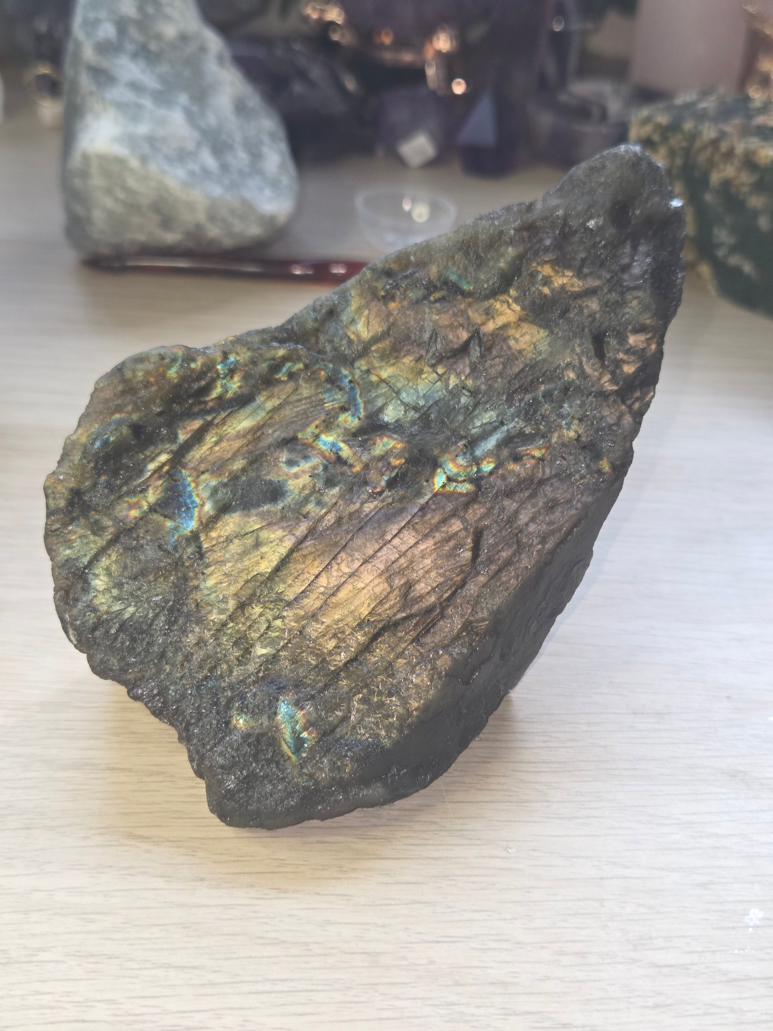 Large labidorite crystal raw crystal with Stand