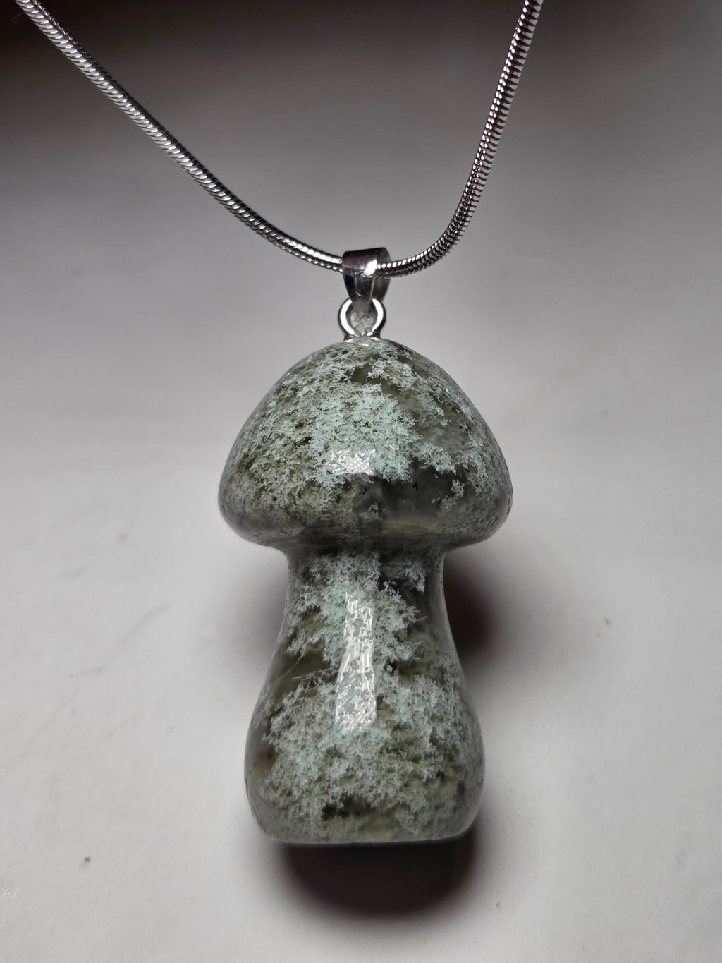 Moss agate crystal Mushroom necklace