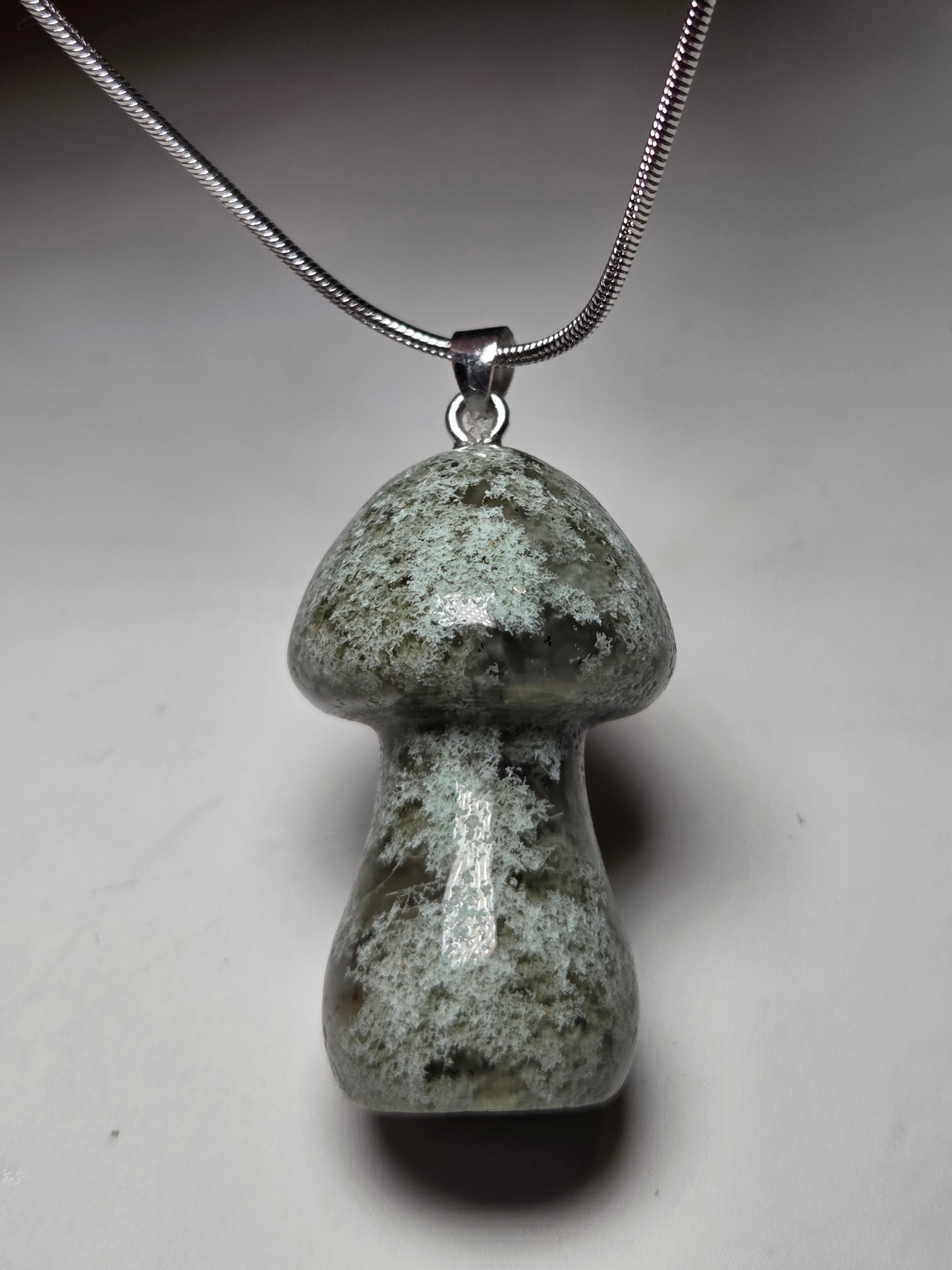Moss agate crystal Mushroom necklace