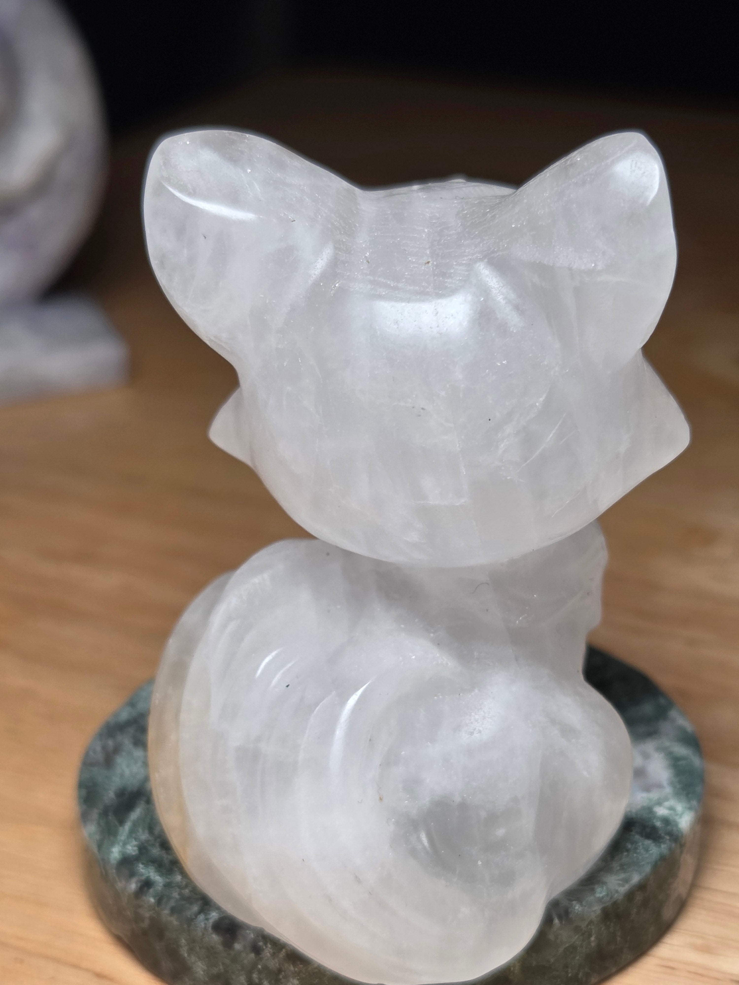 Clear quartz crystal fox carving