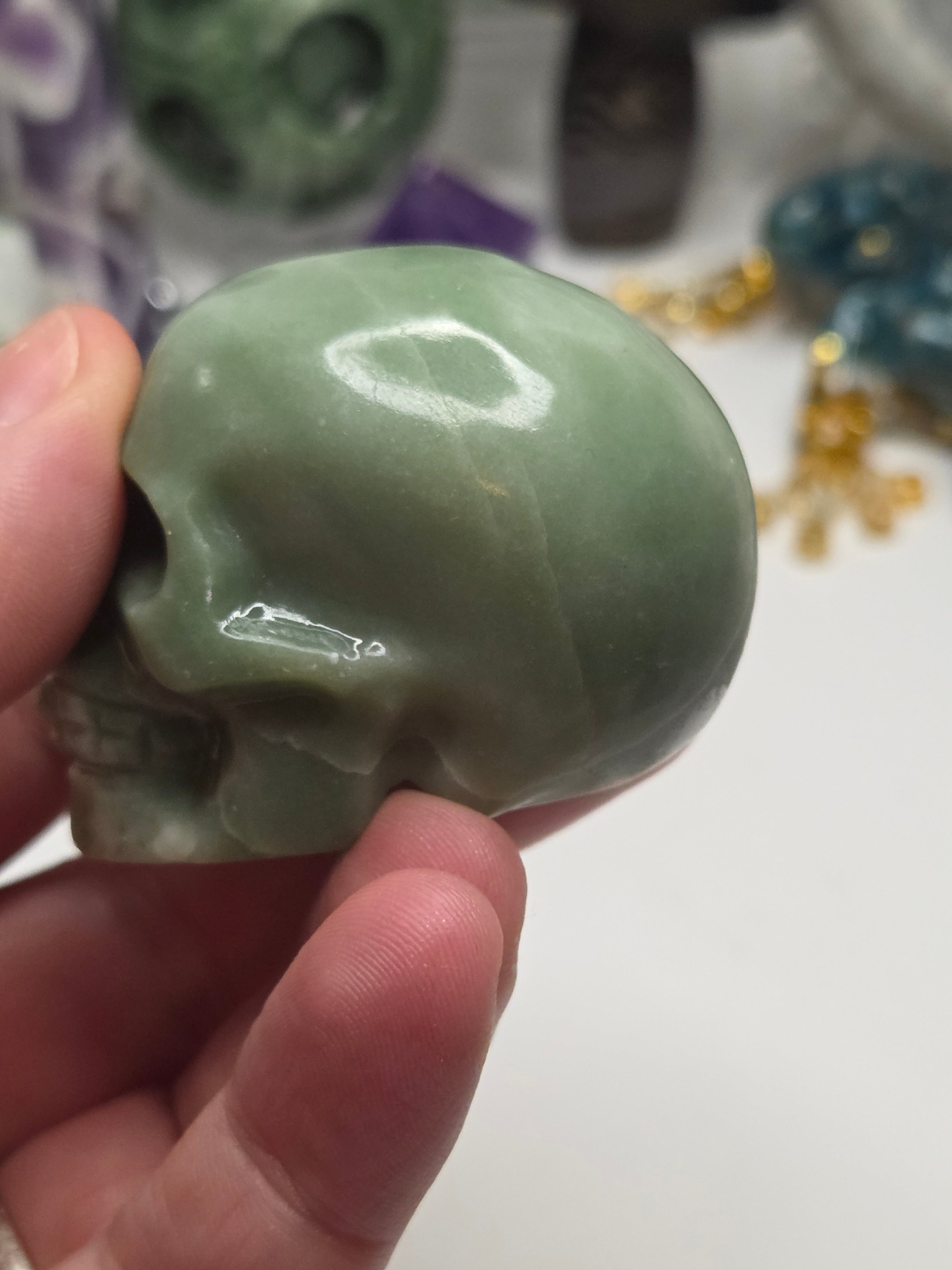 Green jade  crystal  skull carving
