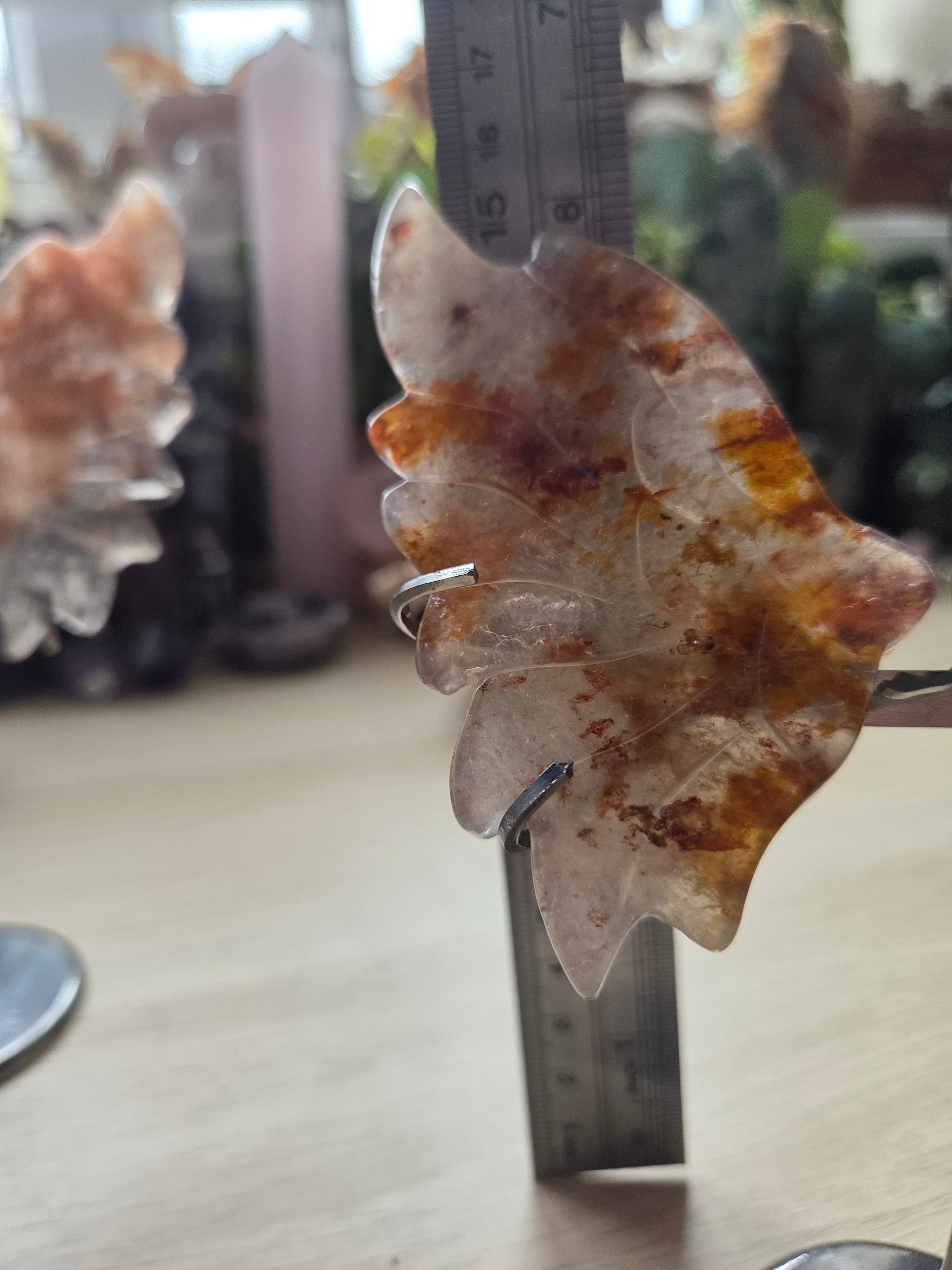 Fire quartz crystal Angel wings carving