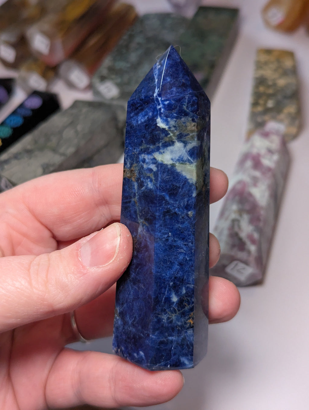 Sodalite crystal tower carving