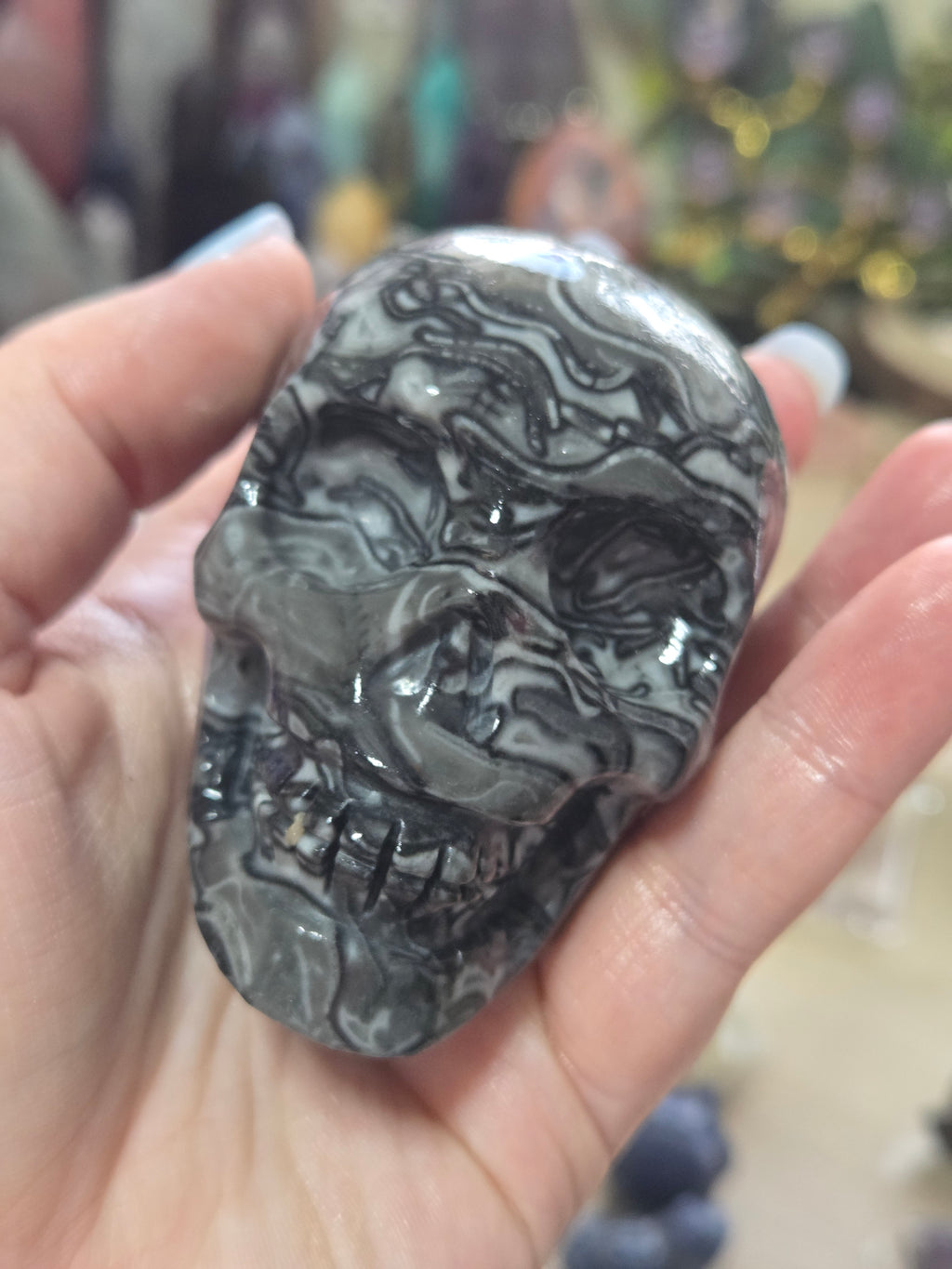 Fossilised coral stone crystal large skull