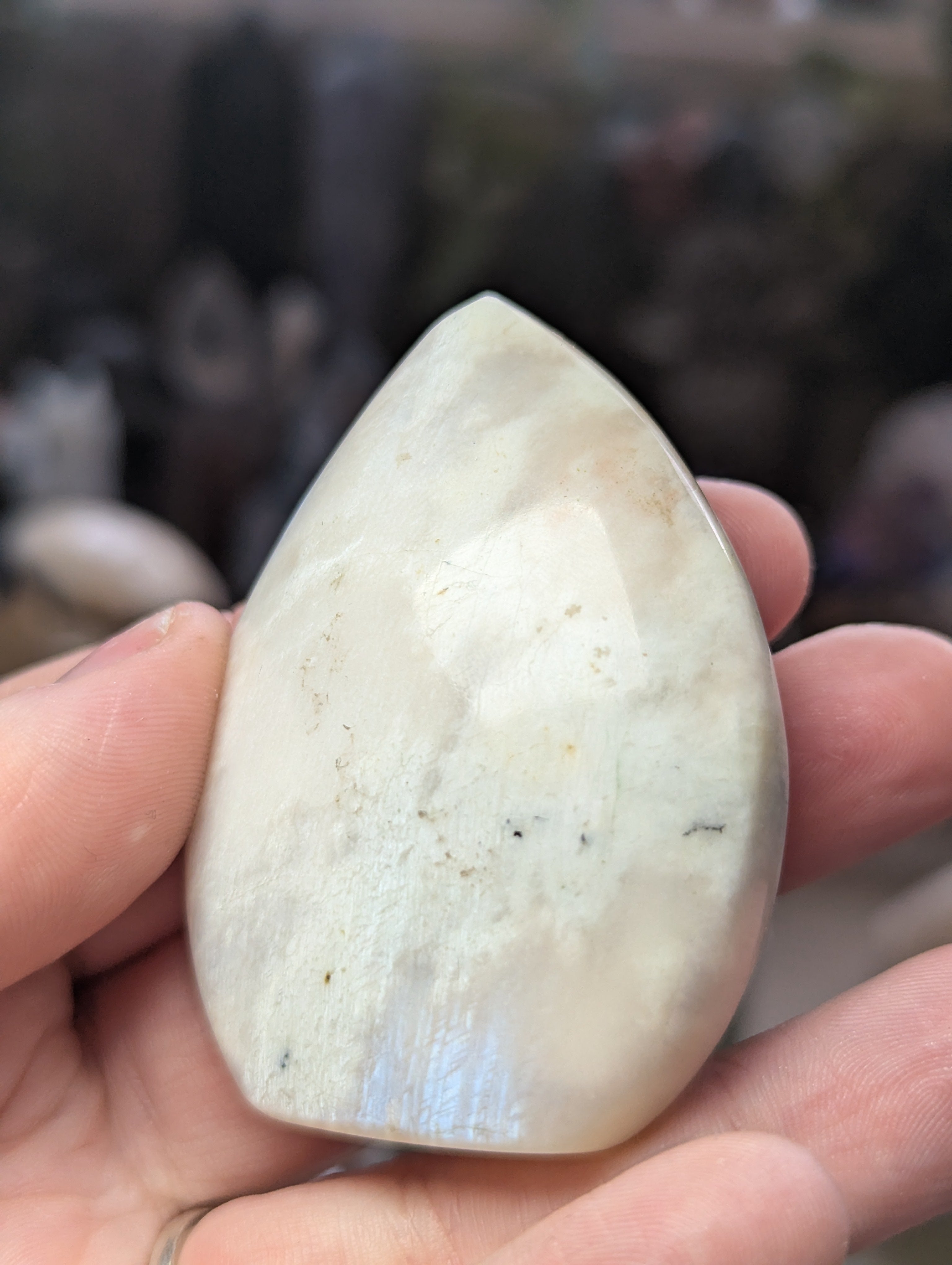 Rainbow moonstone crystal tear drop carving