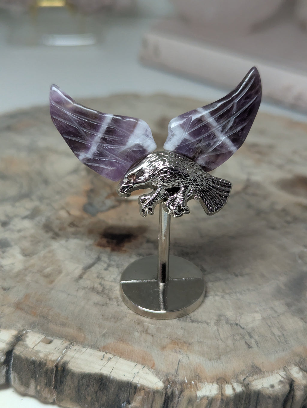 Dream Amethyst crystal Eagle carving