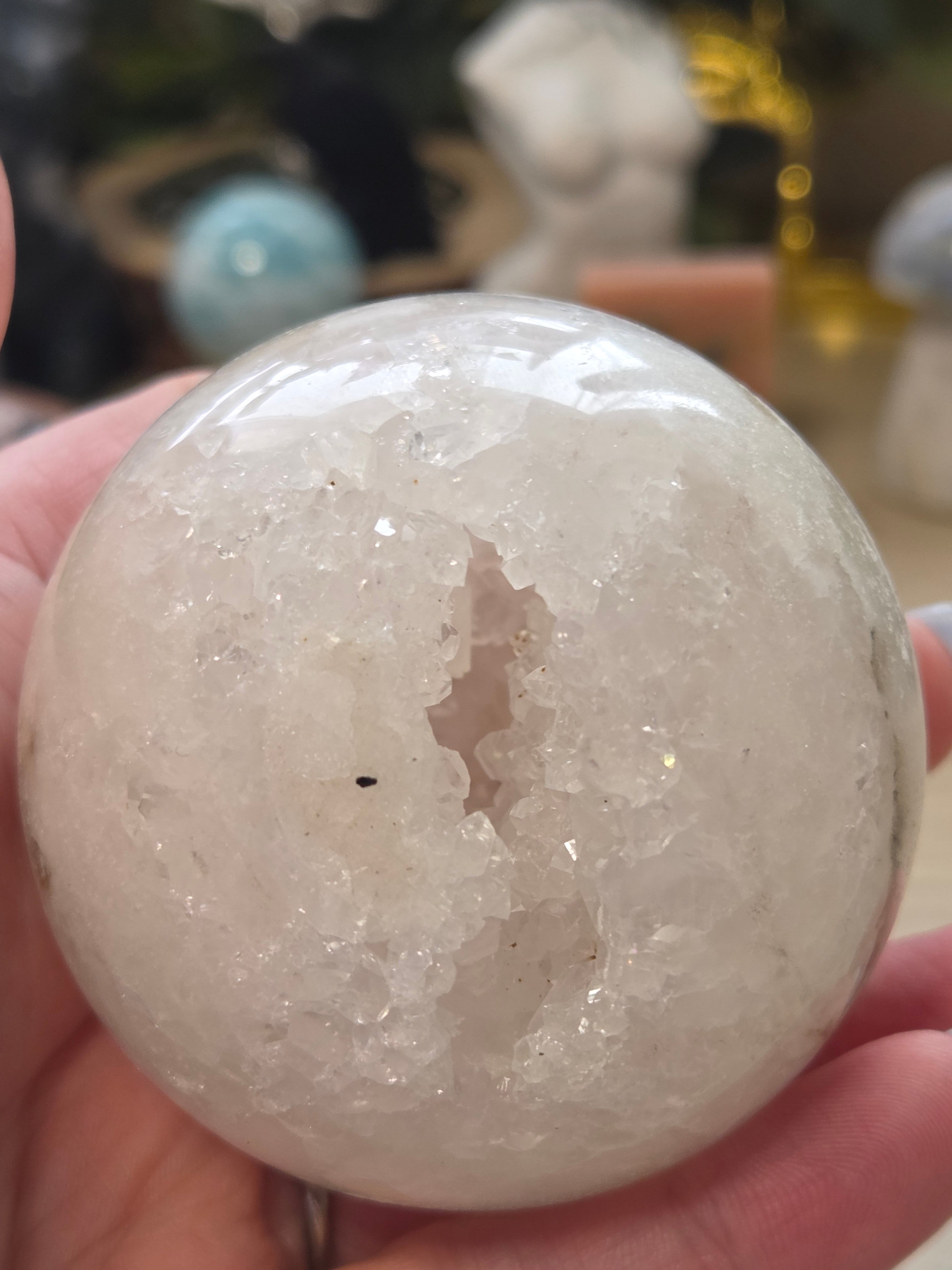 Clear quartz crystal sphere