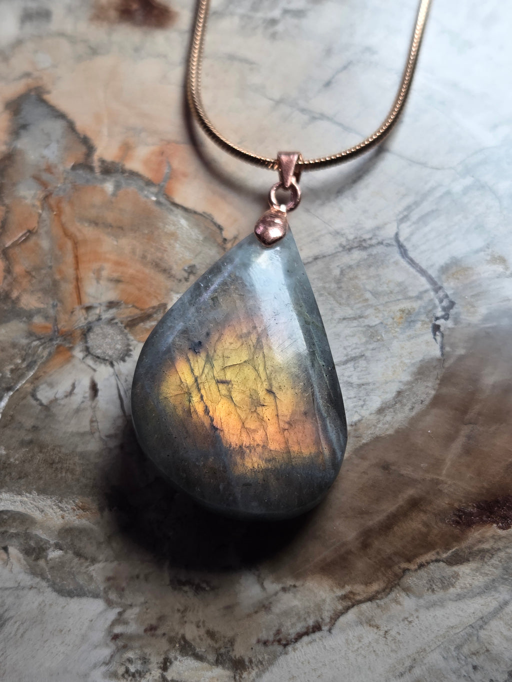 Labradorite crystal rose gold necklace