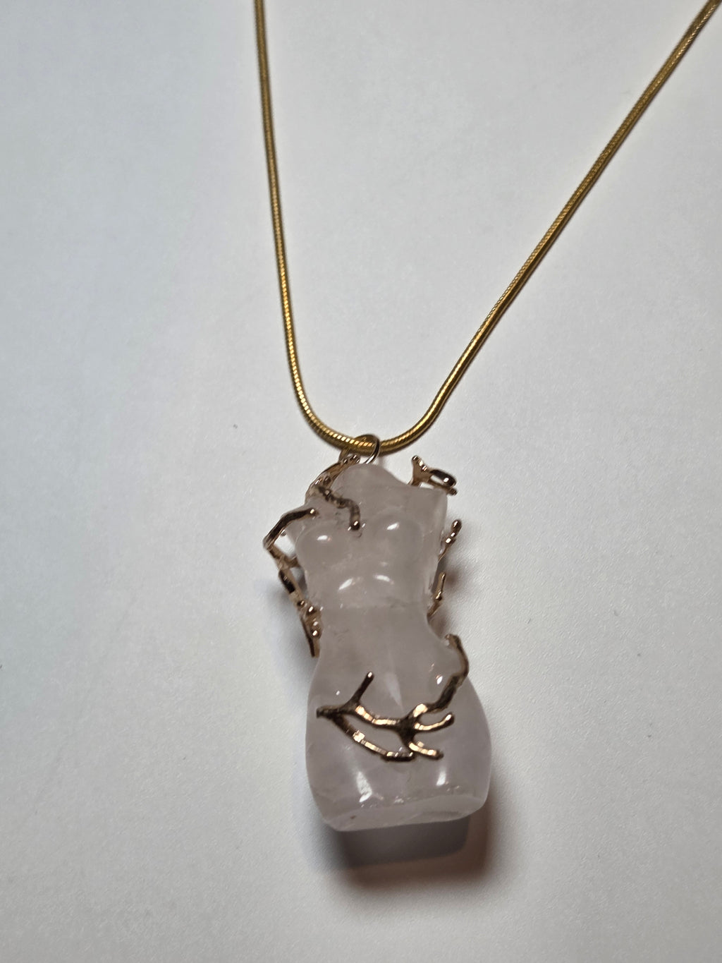 Rose quartz female body carving handmade necklace