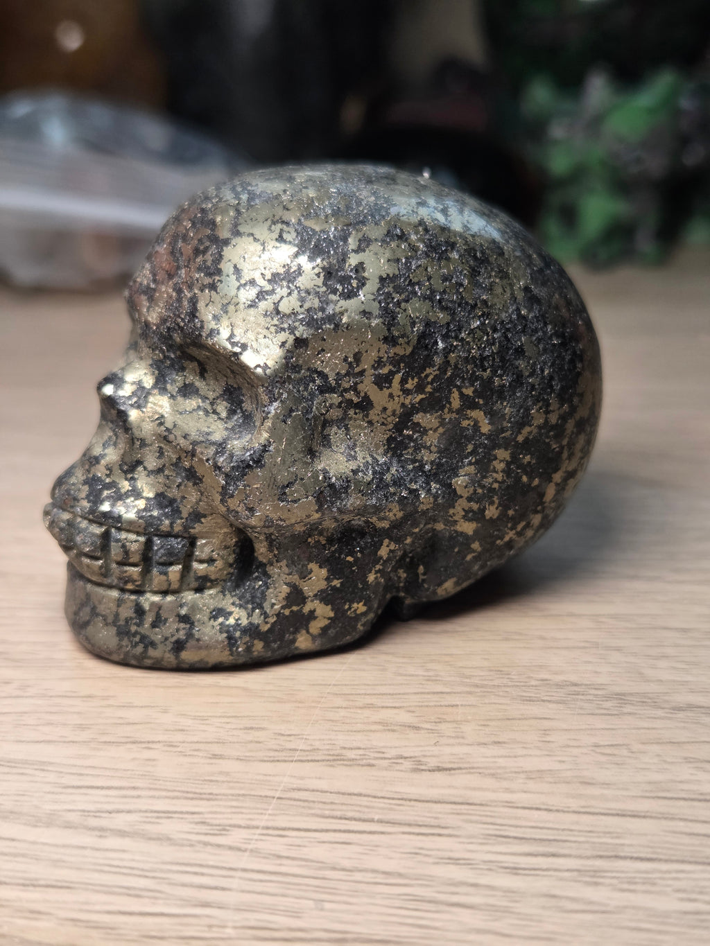 Pyrite crystal skull carving