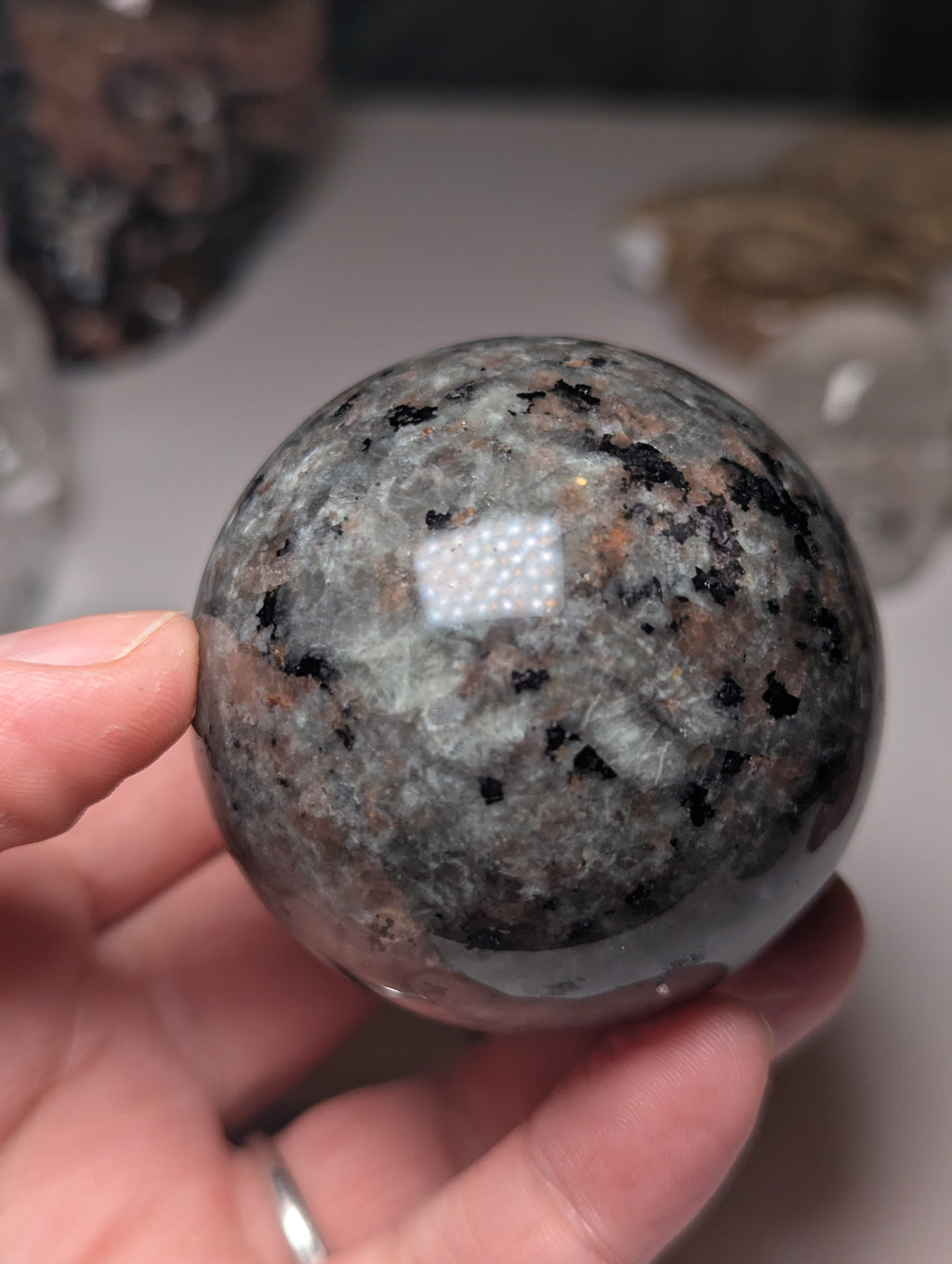 Yooperlite crystal sphere with Orange UV