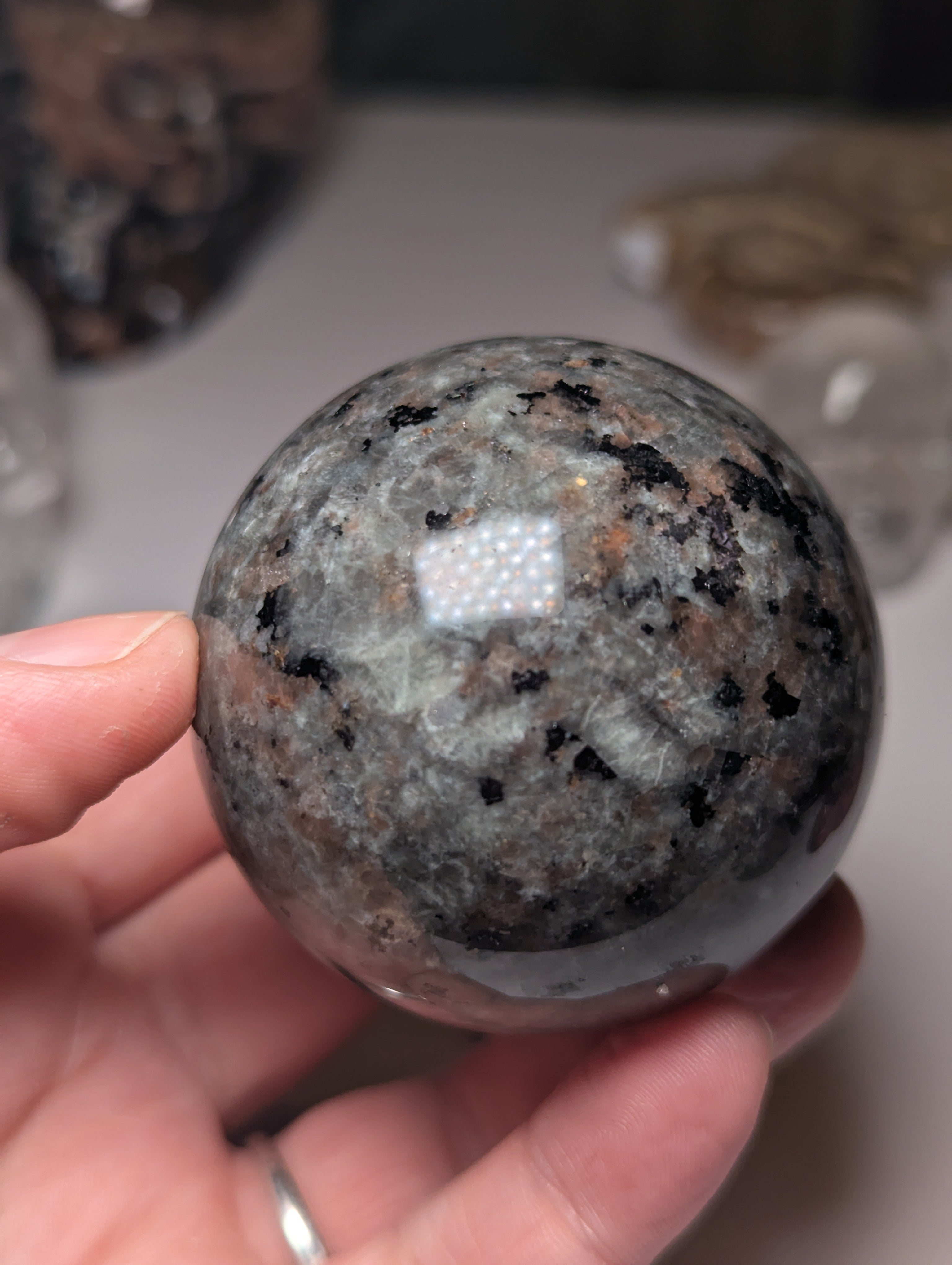 Yooperlite crystal sphere with Orange UV