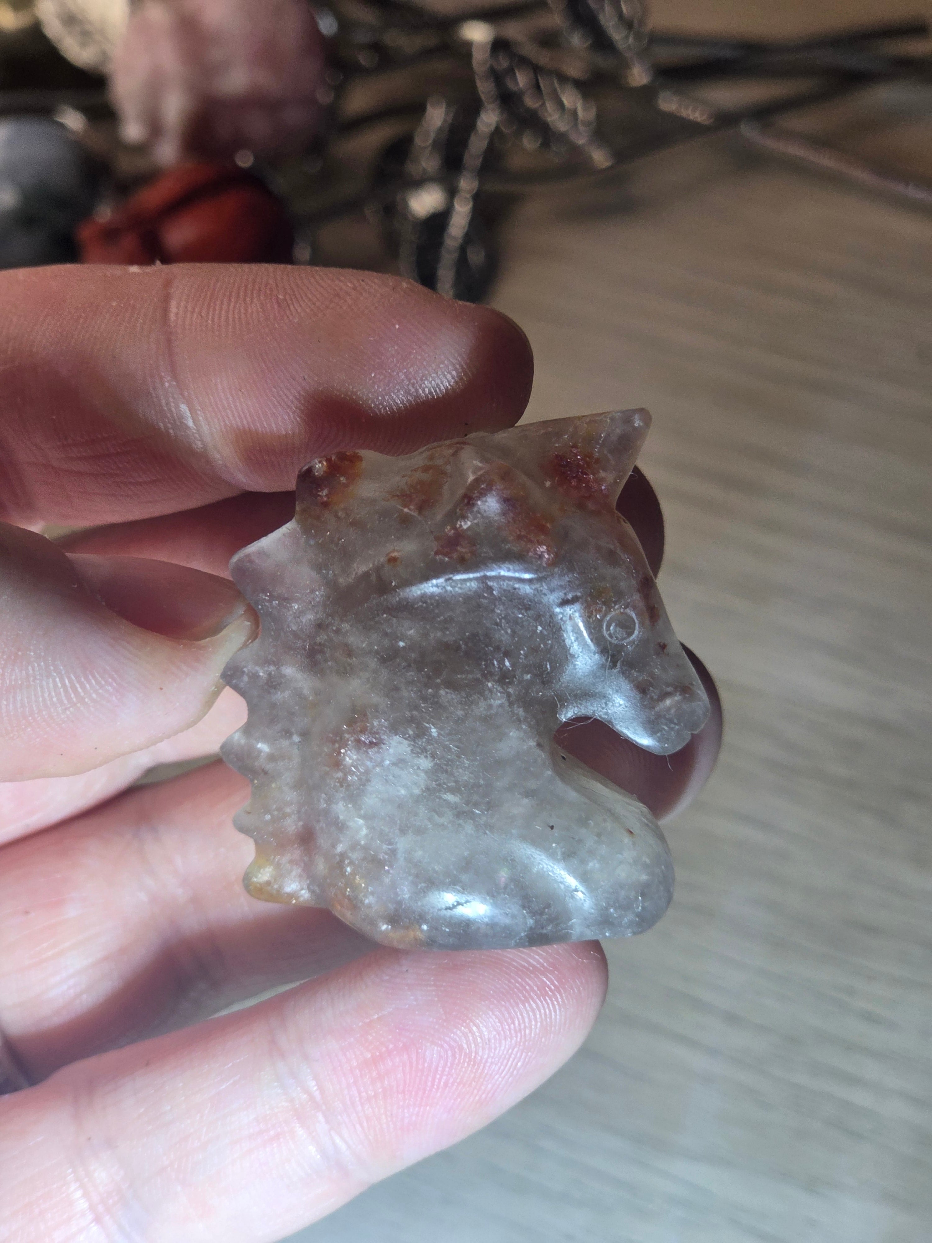 Fire quartz crystal horse head carving