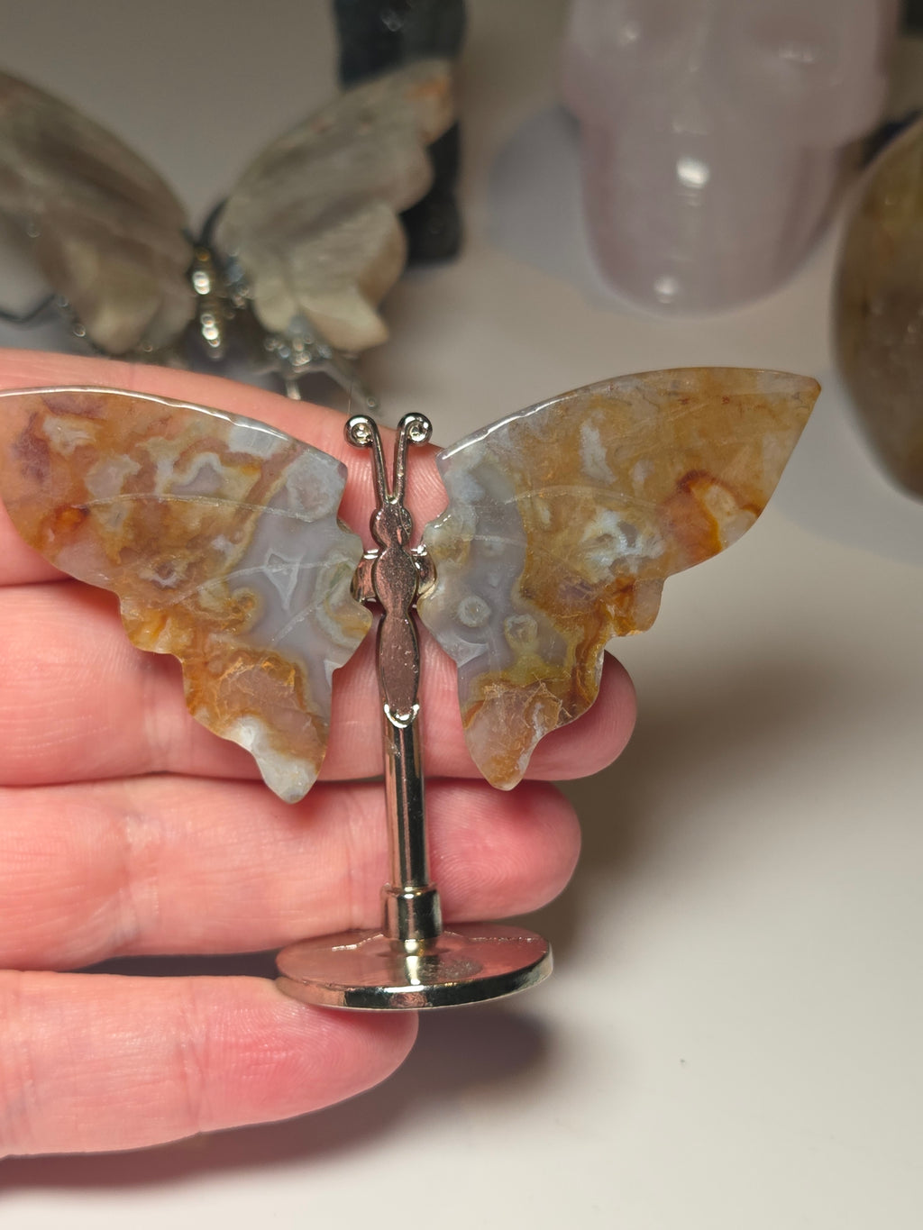 Red moss agate crystal butterfly carving