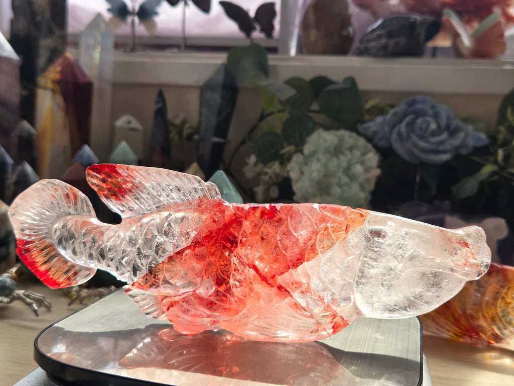 Madagascar fire quartz crystal fish carving