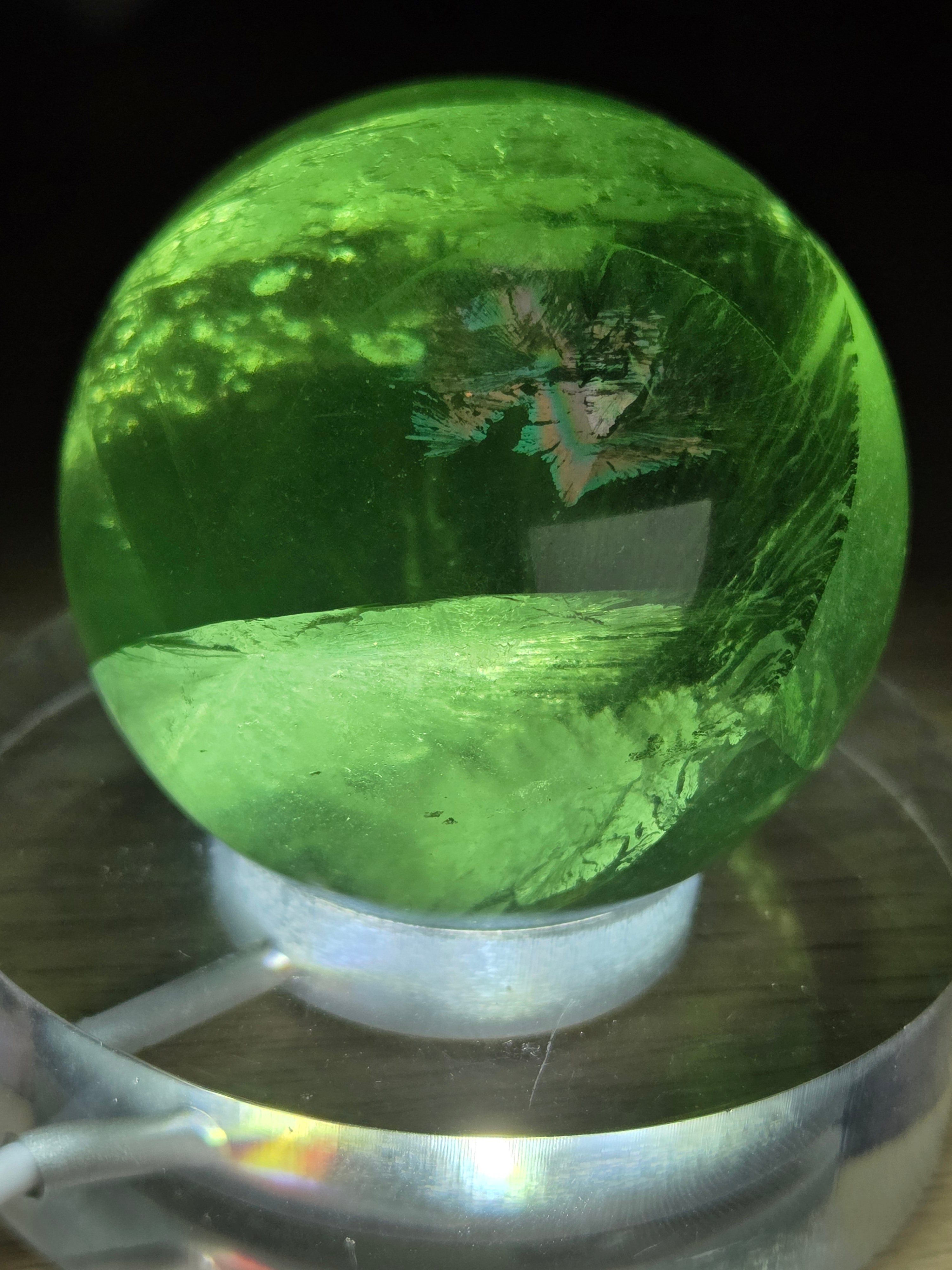 Grade AA Green flourite crystal sphere carving with light stand USB