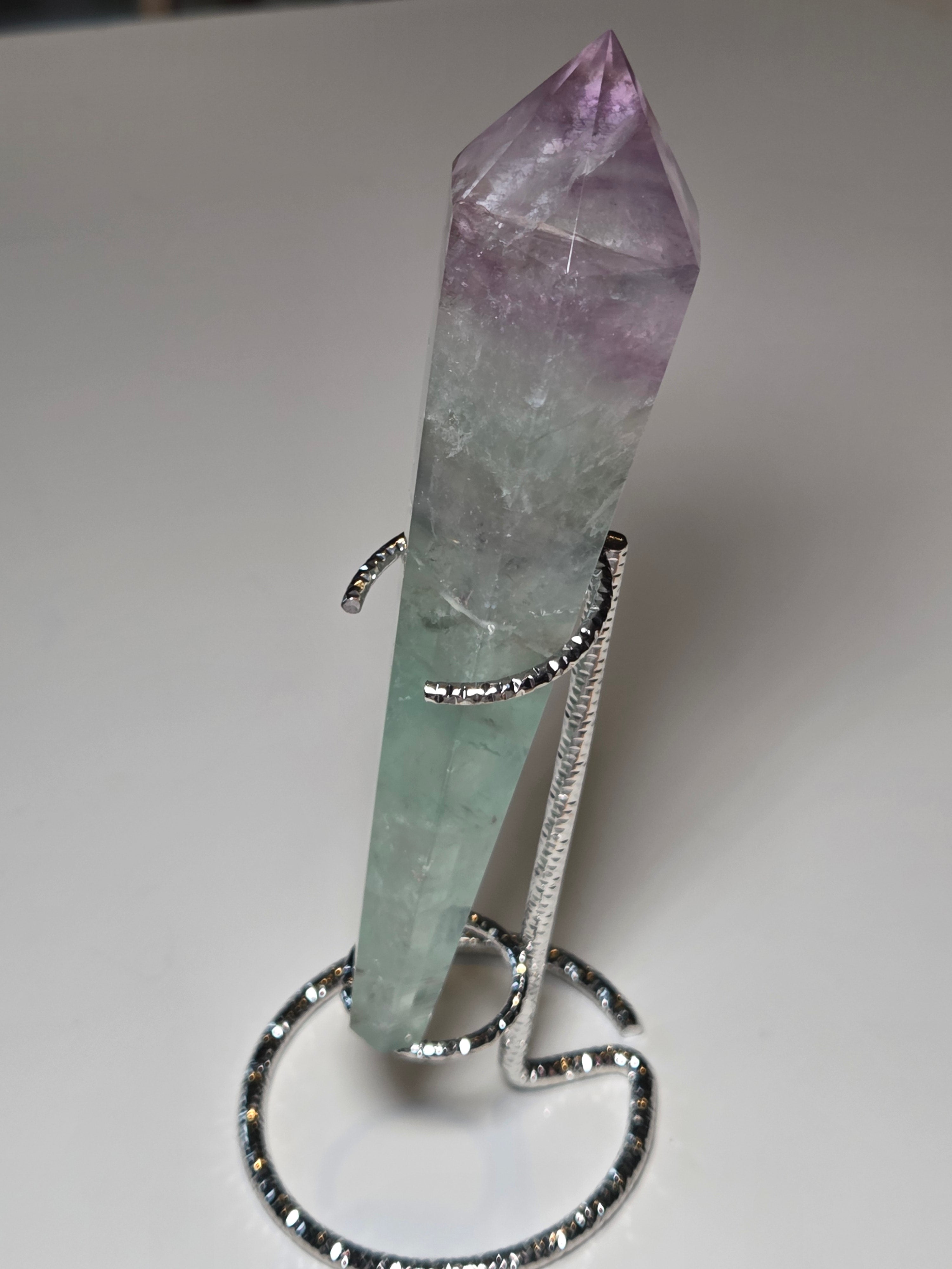 Flourite crystal wand carving with stand UV reactive