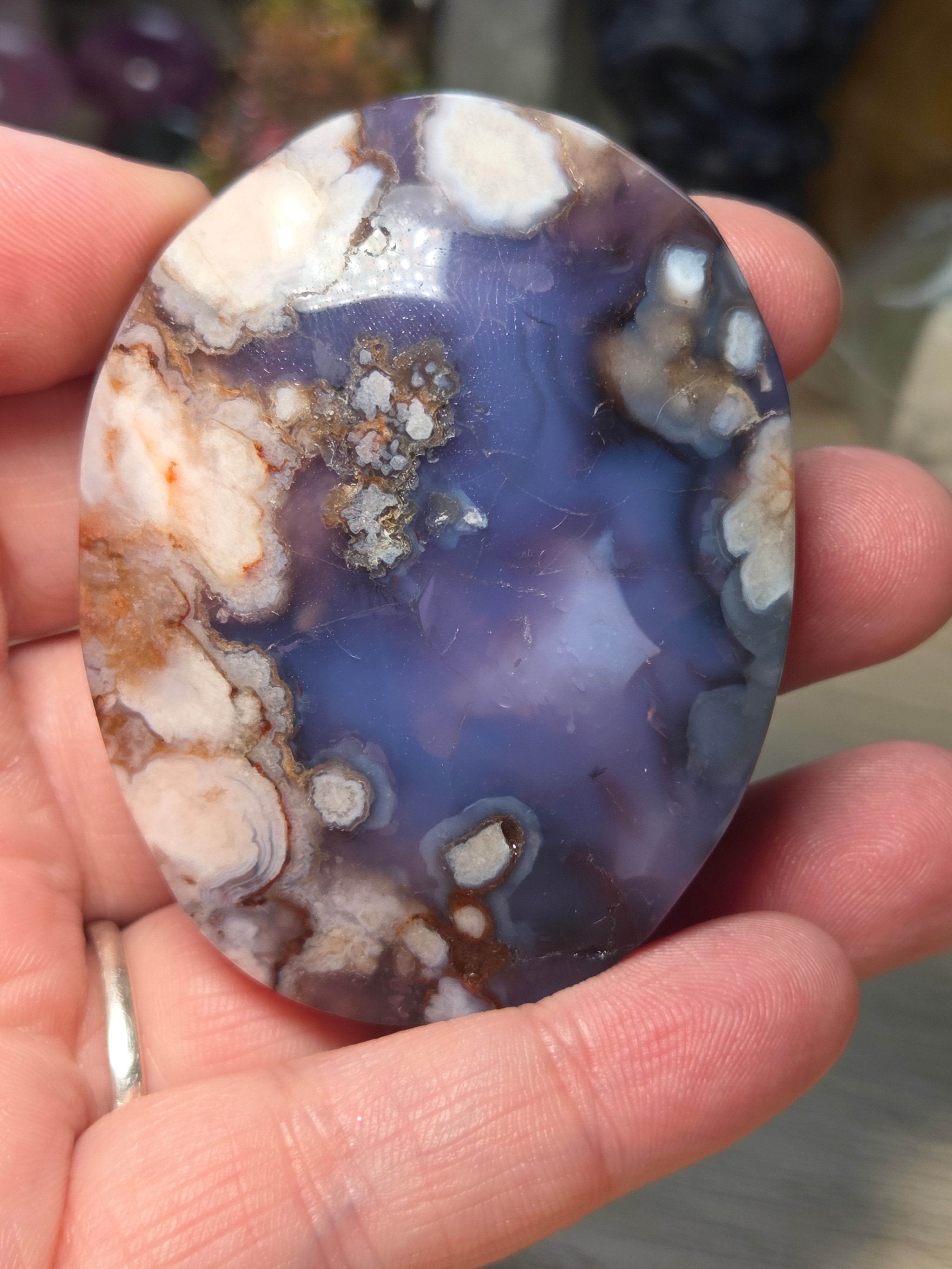 Blue flower agate crystal tower carving