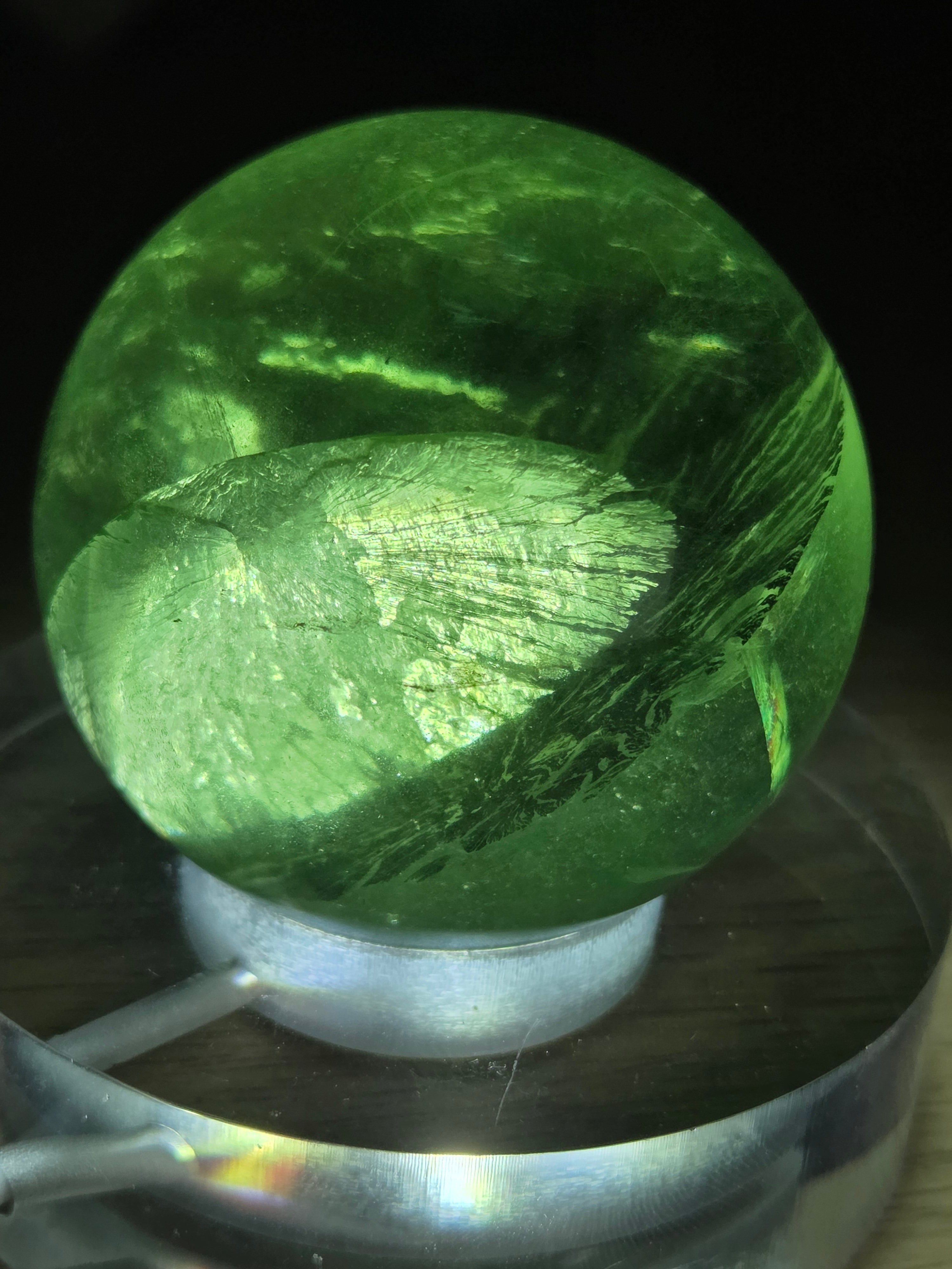 Grade AA Green flourite crystal sphere carving with light stand USB