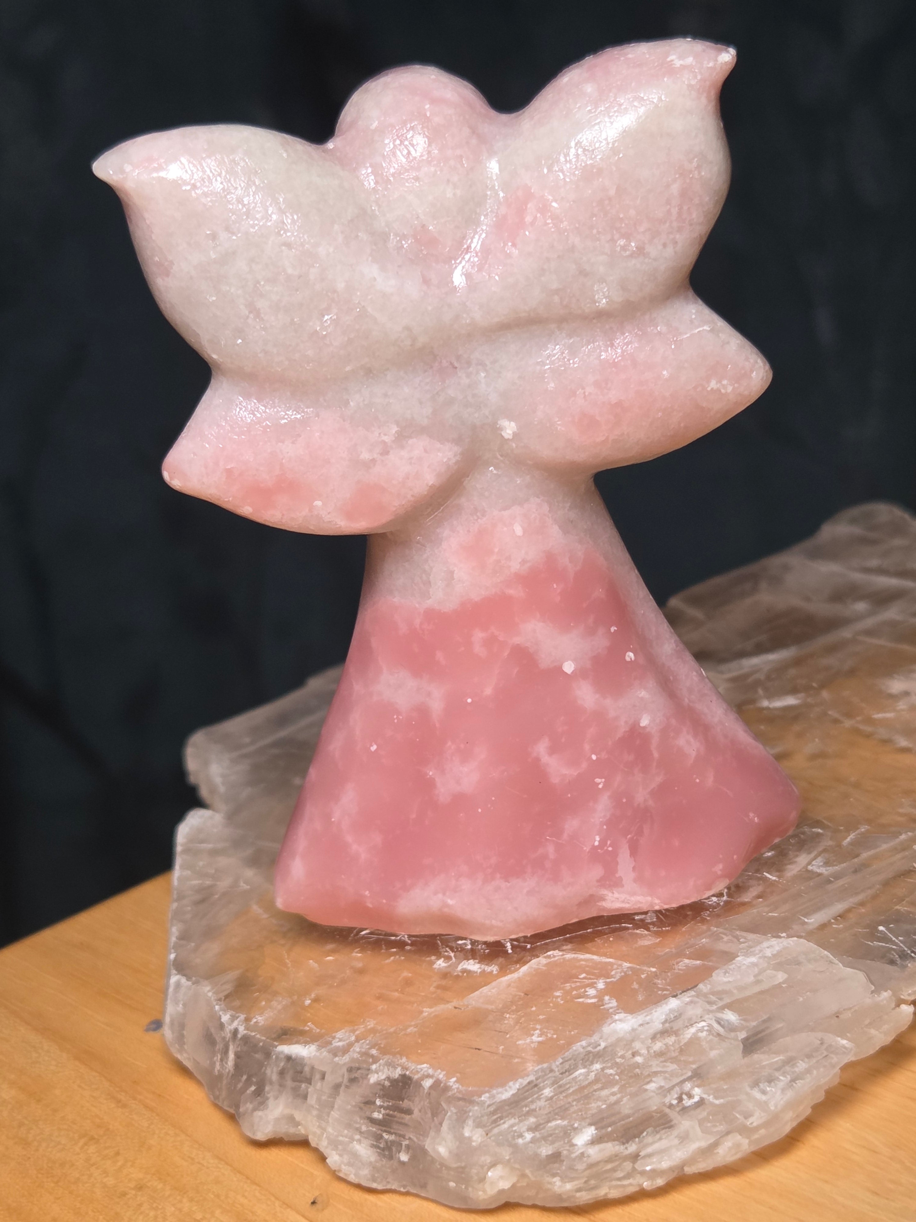 Pink opal crystal angel fairy carving